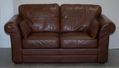 Contemporary Brown Leather Large Comfortable Two Seat Sofa Part of Large Suite
