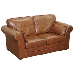 Contemporary Brown Leather Large Comfortable Two Seat Sofa Part of Large Suite