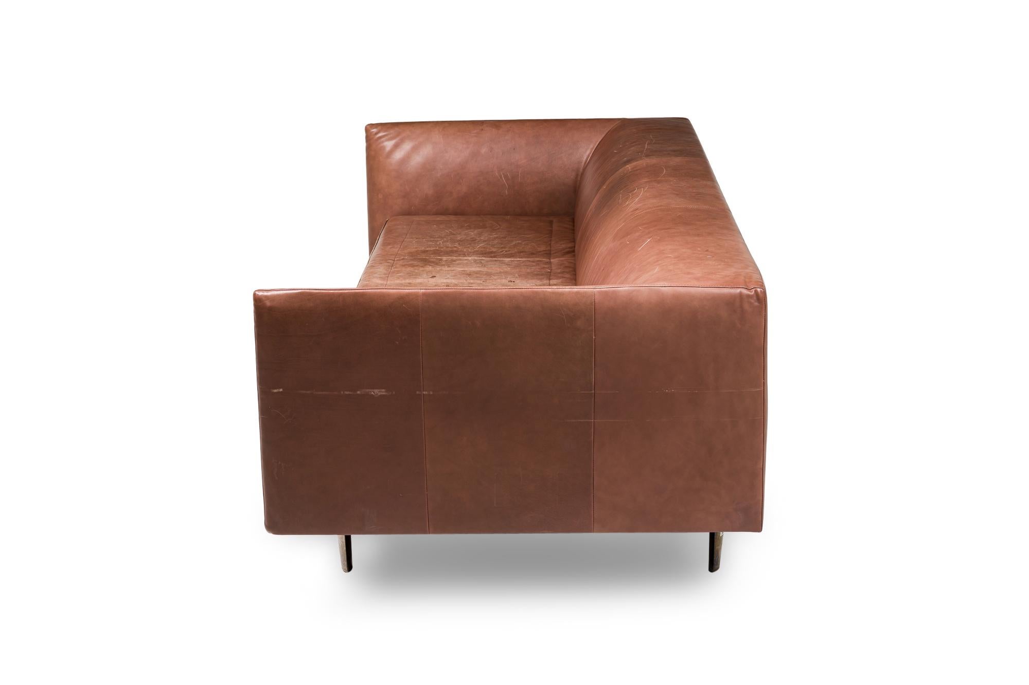 Modern Contemporary Brown Leather Sofa For Sale