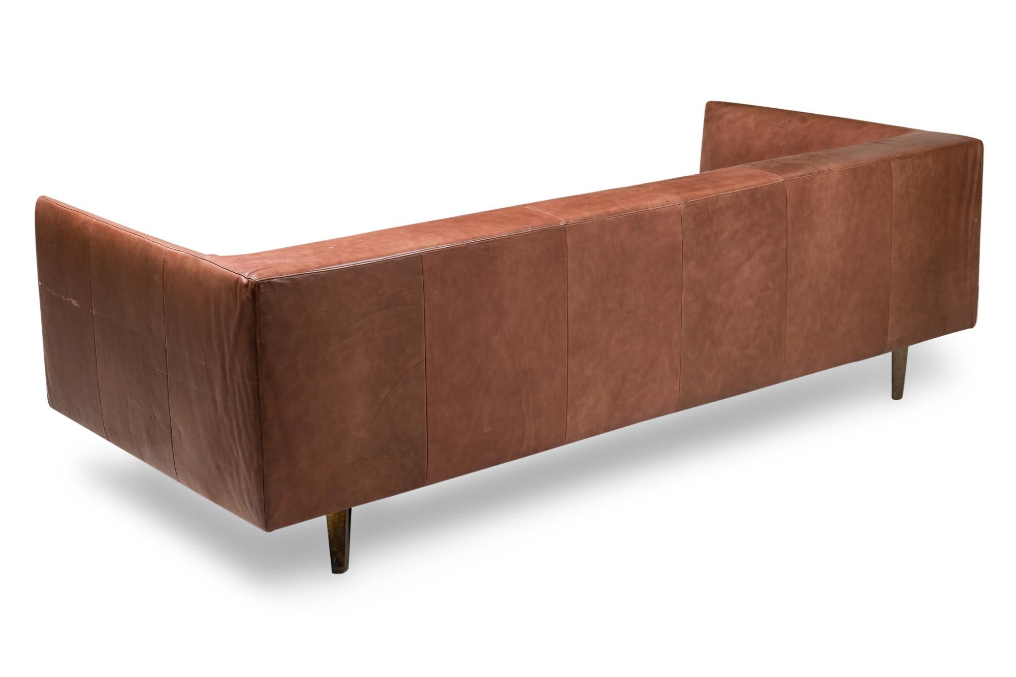 Unknown Contemporary Brown Leather Sofa For Sale