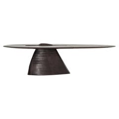 Contemporary brown leather upholstered Pico dining table