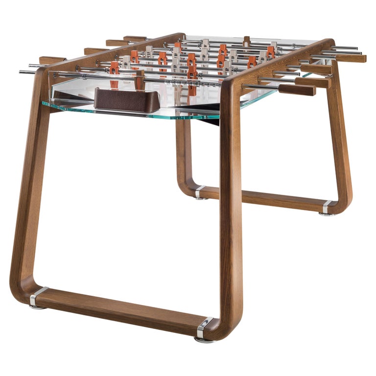 Contemporary Brown Wood Foosball Table with Glass Playing Field by Impatia For Sale