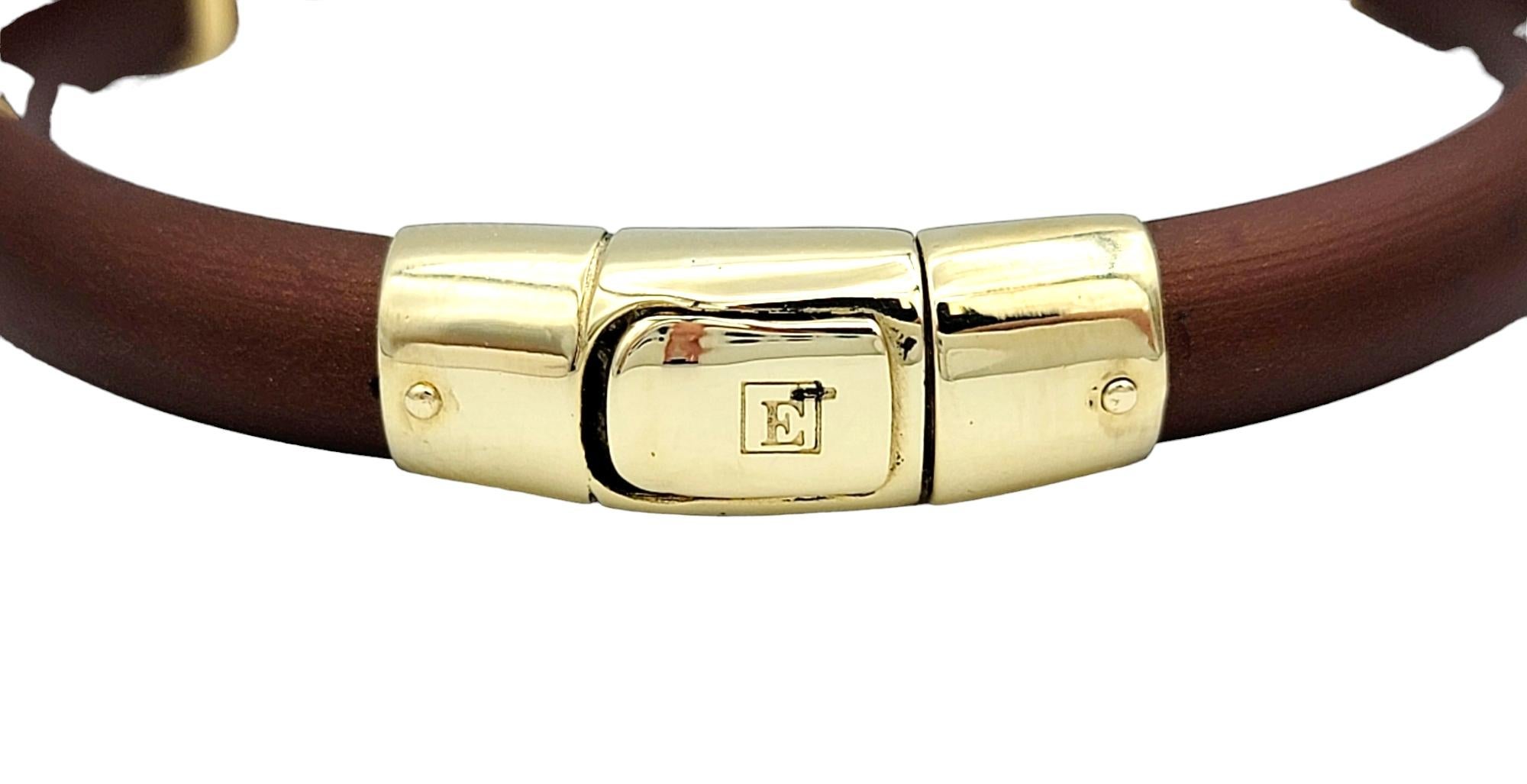 Contemporary Brown Rubber and Diamond Station Bracelet in 14 Karat Yellow Gold  In Good Condition For Sale In Scottsdale, AZ