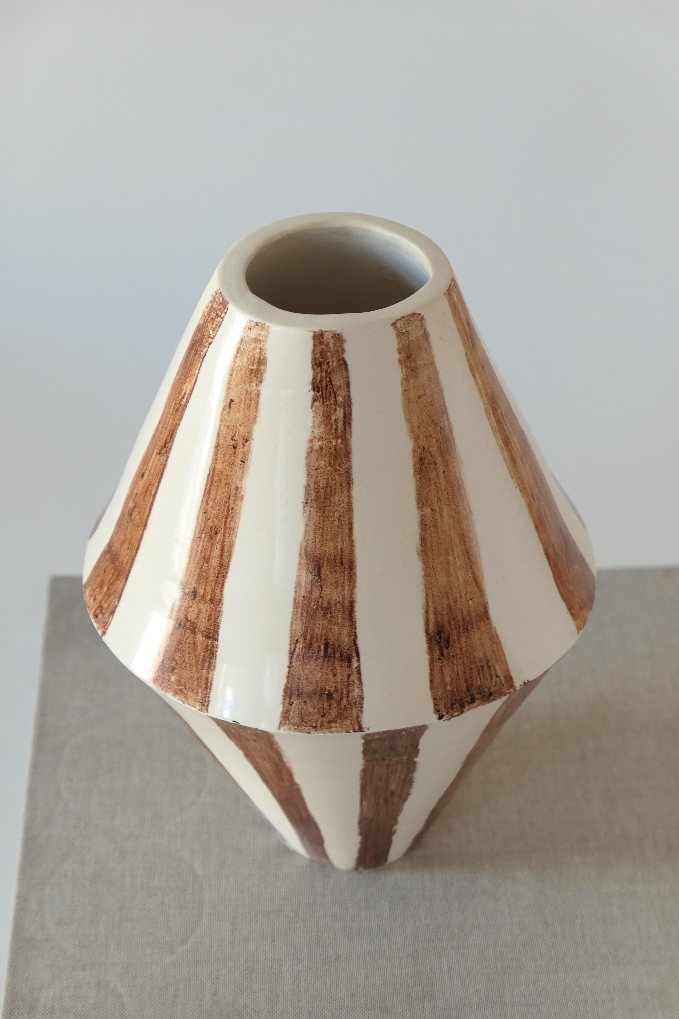 Modern Contemporary Brown Striped Handmade Ceramic Vase