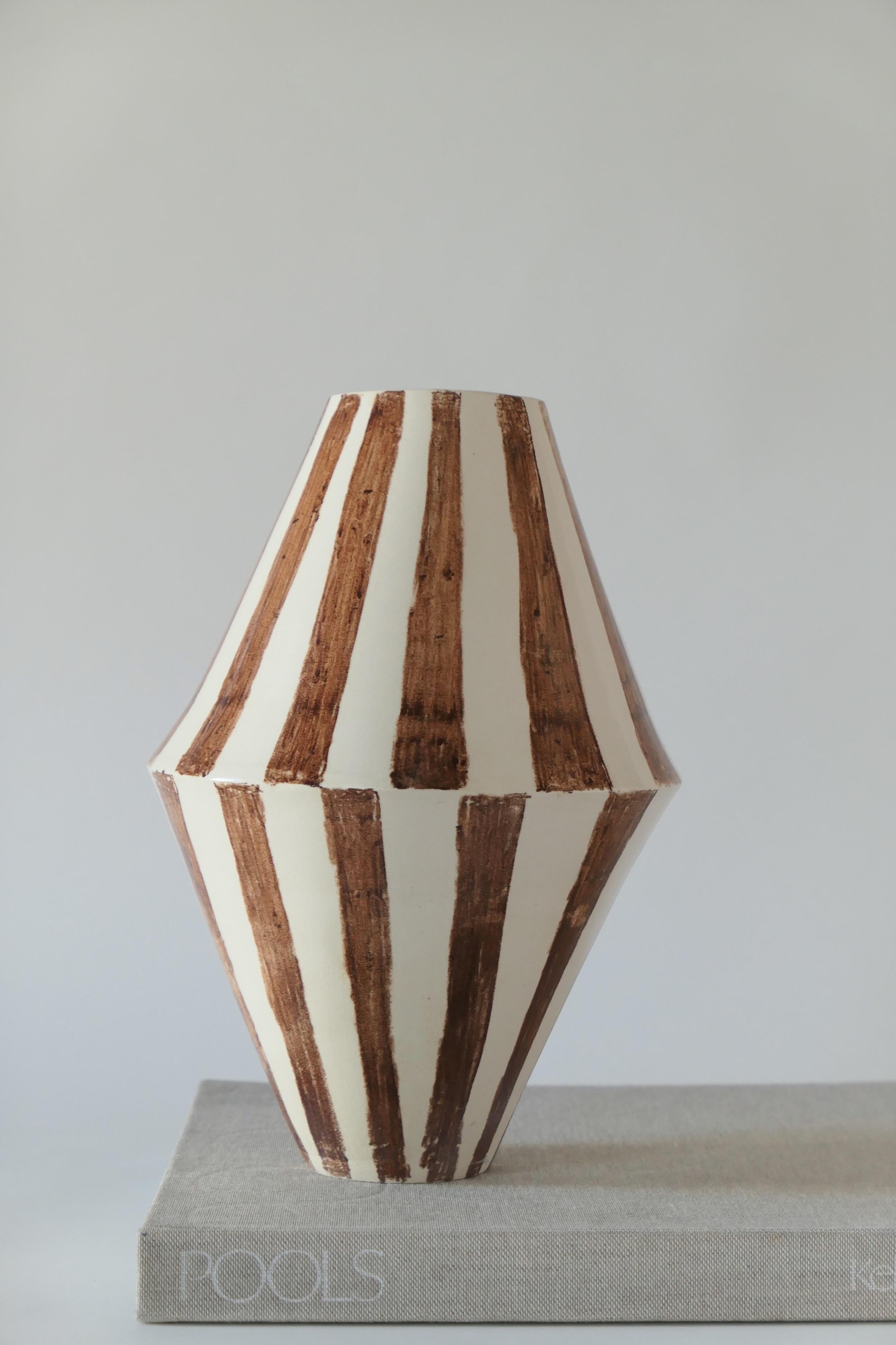 American Contemporary Brown Striped Handmade Ceramic Vase