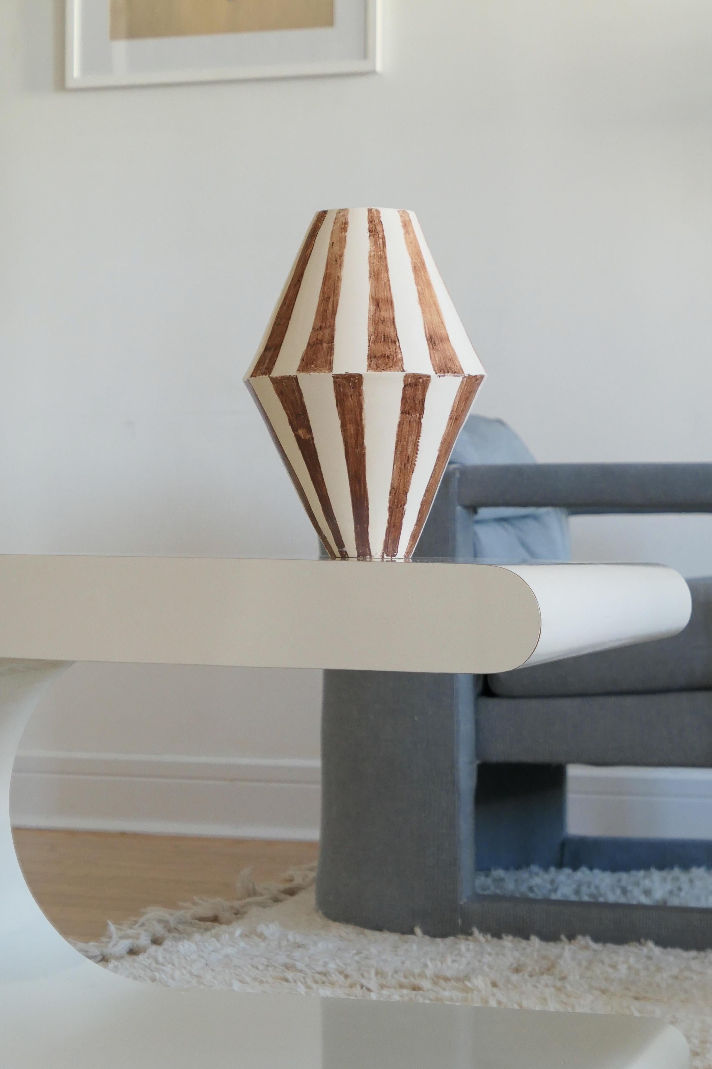 Hand-Carved Contemporary Brown Striped Handmade Ceramic Vase