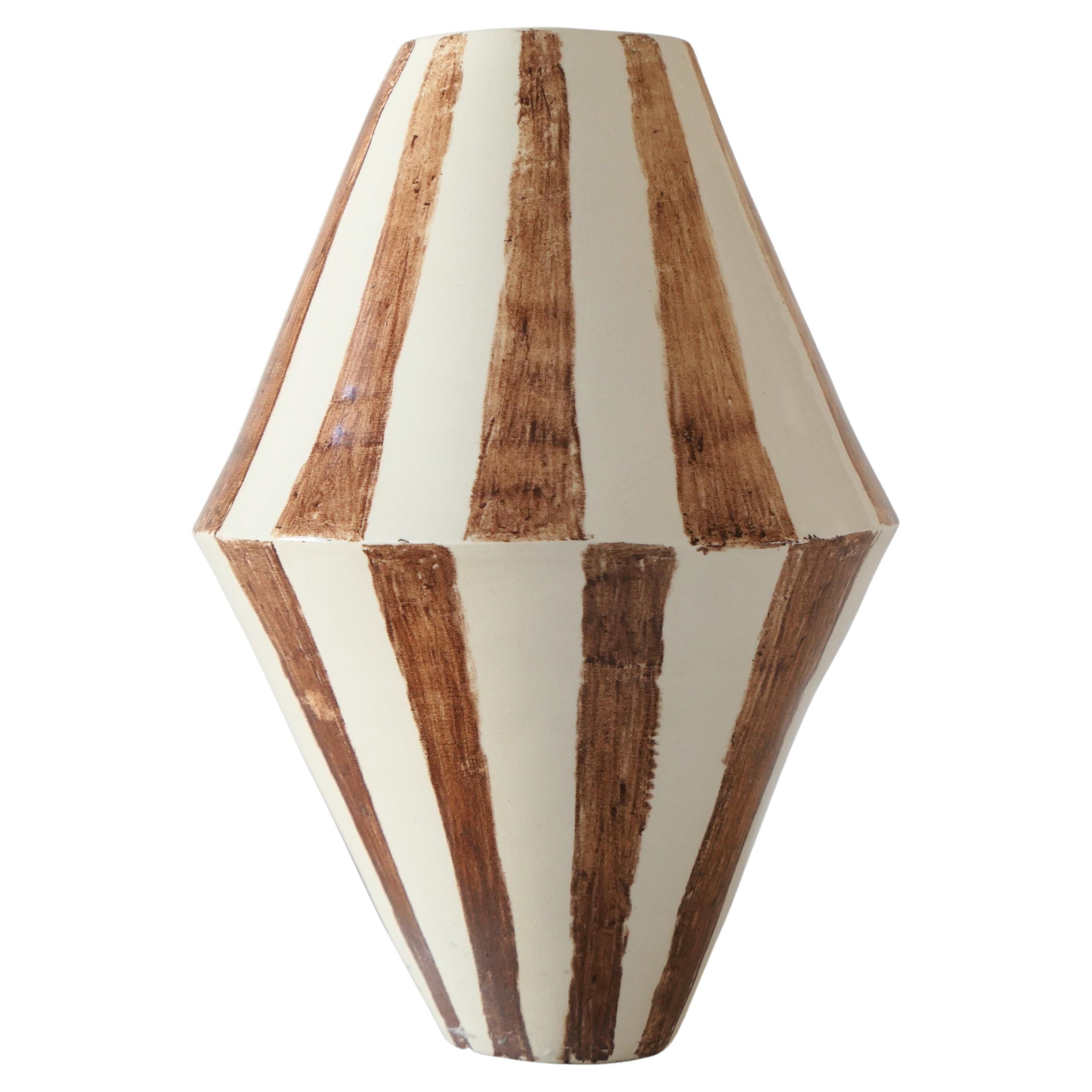 Contemporary Brown Striped Handmade Ceramic Vase