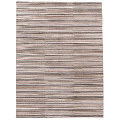 Tapis contemporain en laine et soie à rayures marron