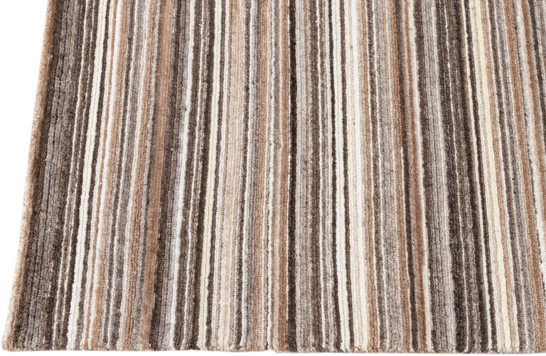 Contemporary Brown Striped Wool And, Area Rugs Norwalk Ct