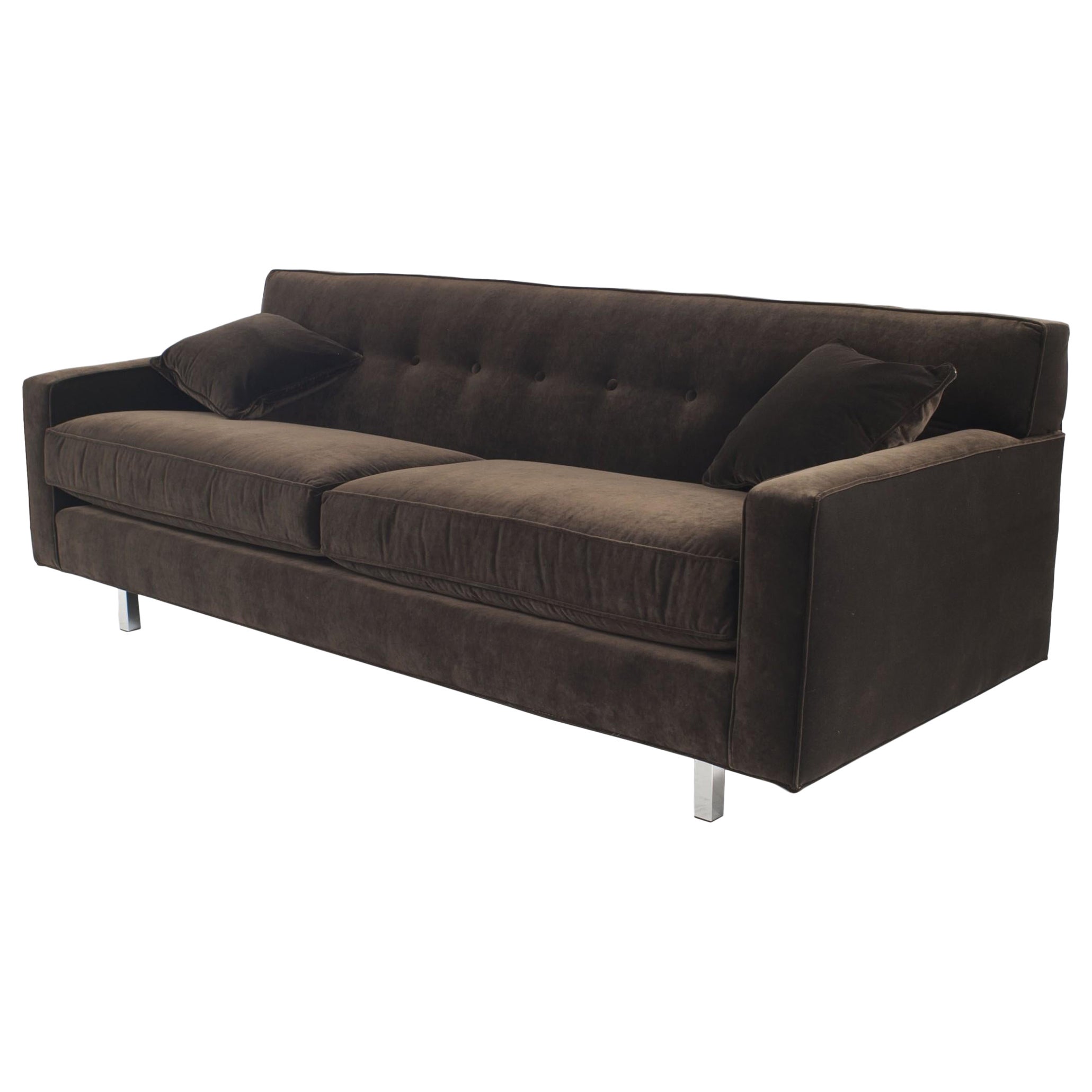 Contemporary Brown Velvet Sofa For Sale