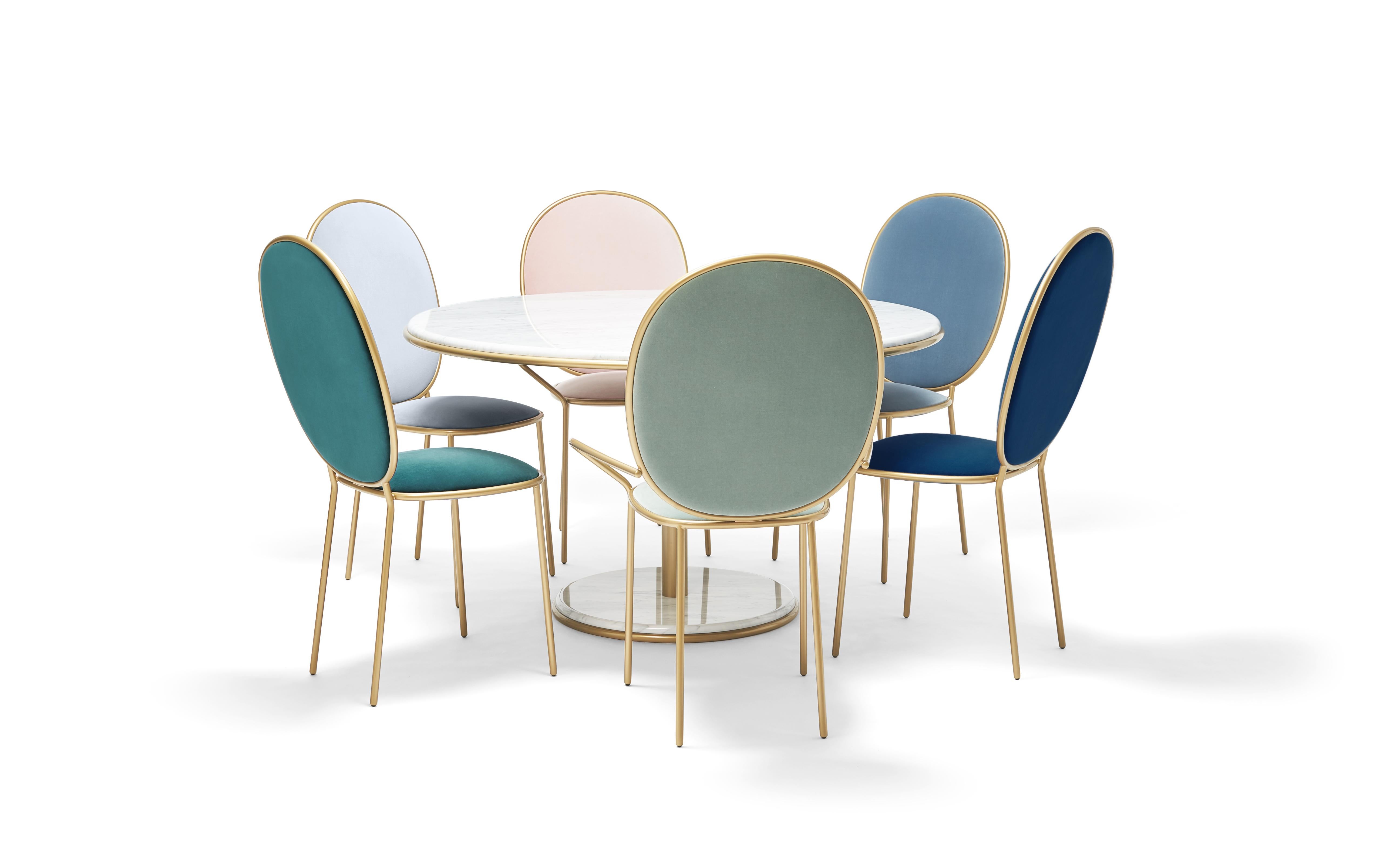 Contemporary Fumo brown velvet upholstered dining chair - Stay by Nika Zupanc

The Stay Family turns everyday seating into a special occasion. The dining chair and dining armchair are variations on an elegant social theme whilst the dining table