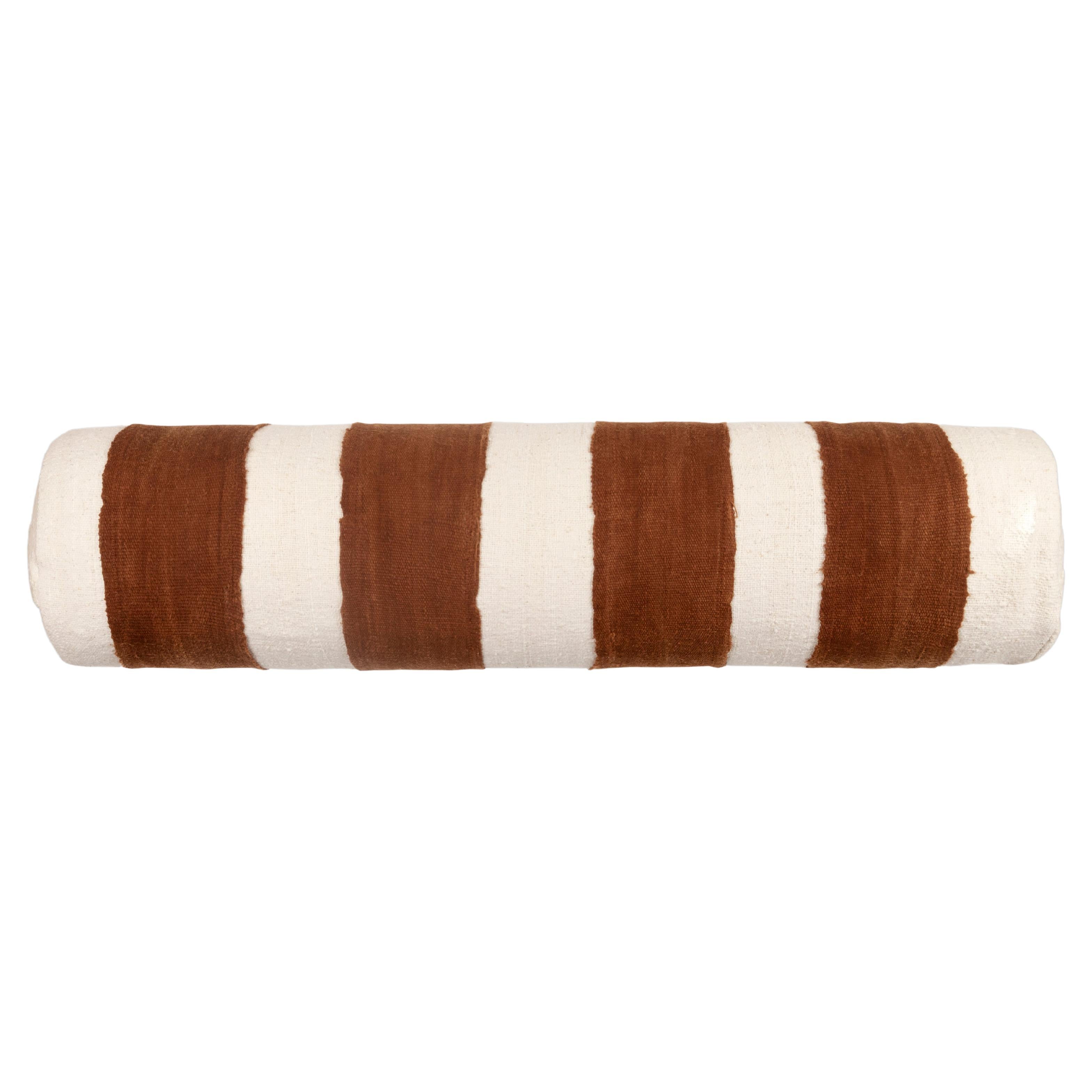 Contemporary Brown & White Handwoven Cushion / Bolster for on Your Bed or Sofa  For Sale