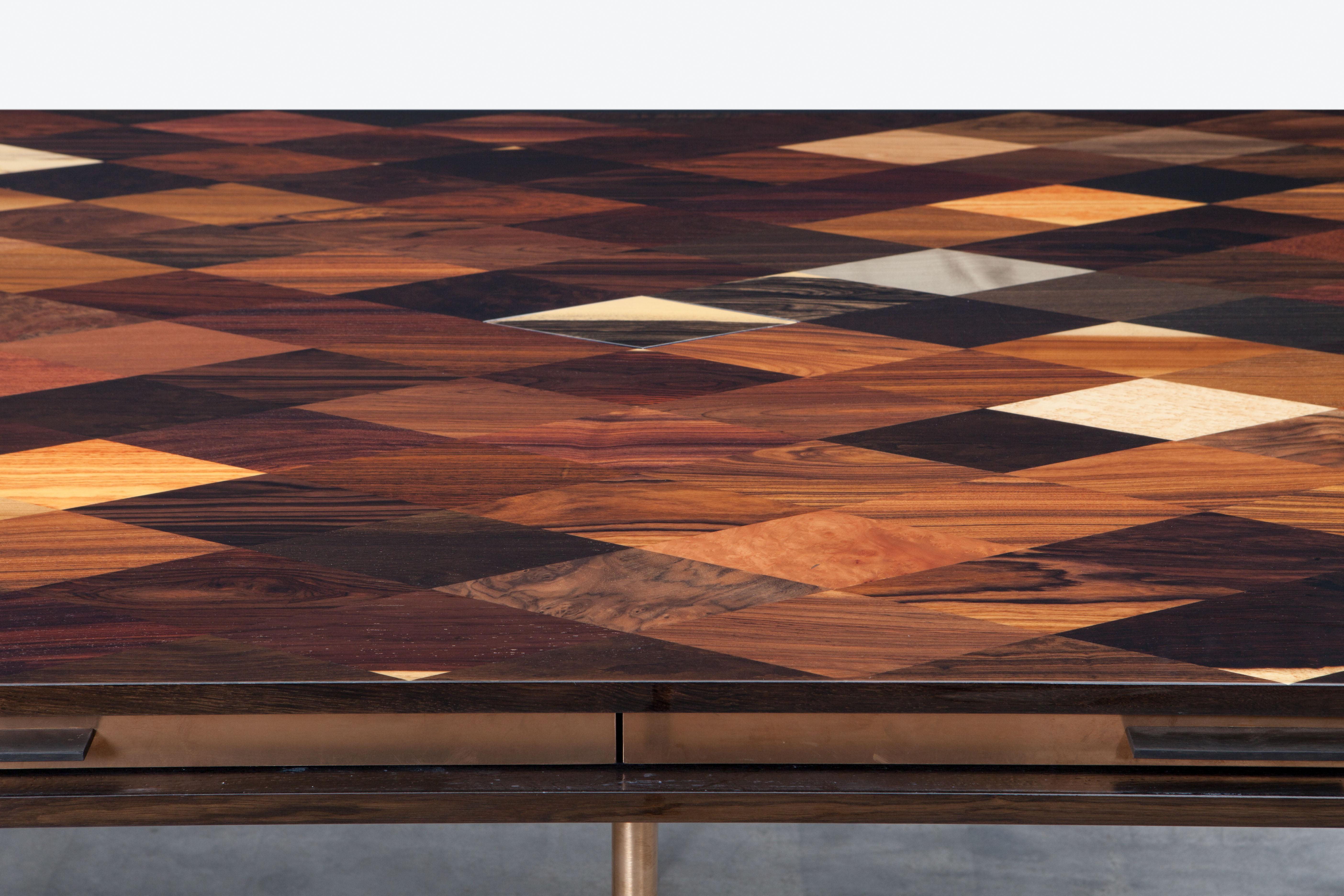Bronzed Contemporary Brown Wood and Rosewood Desk by Johannes Hock 'C' For Sale