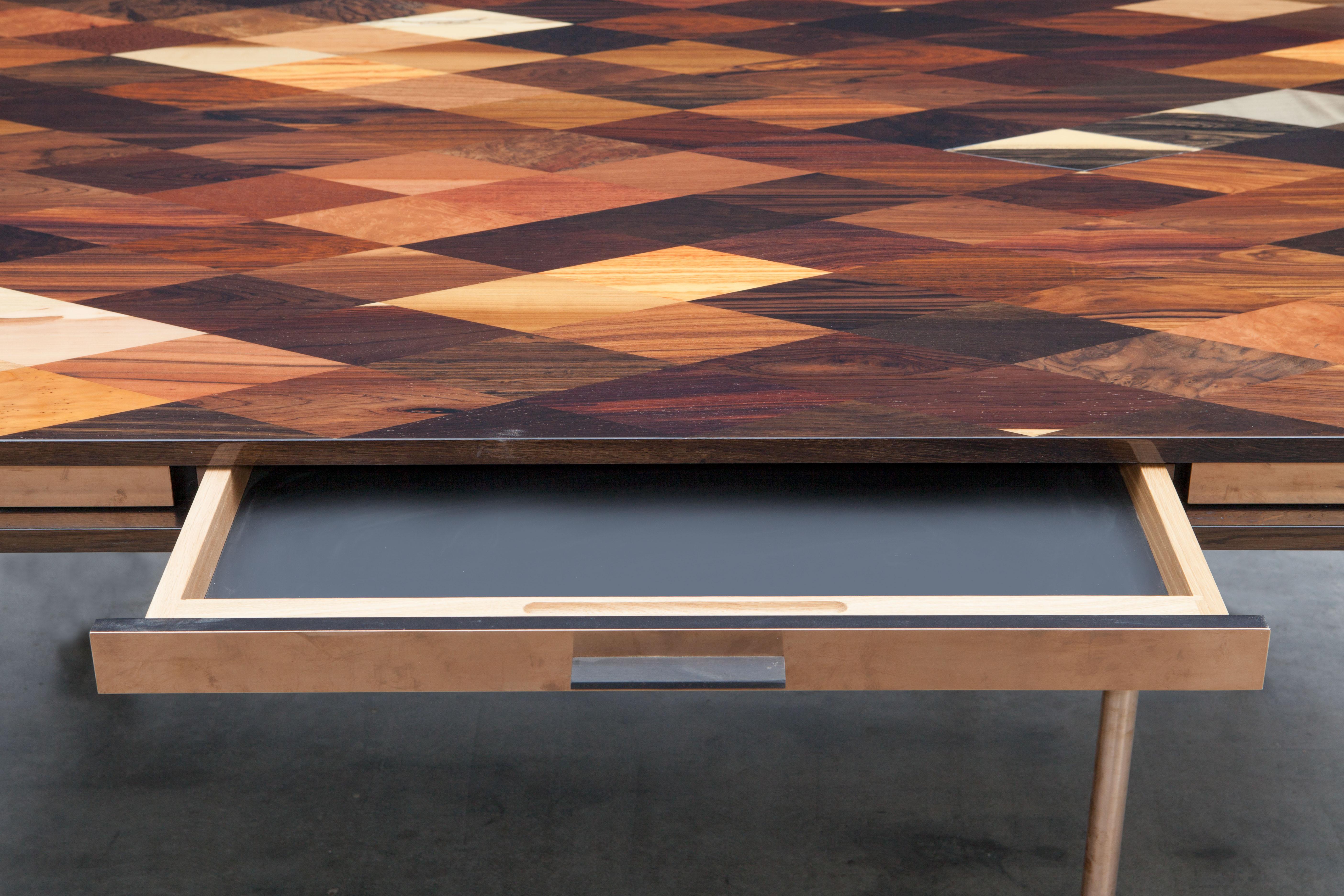 Bronze Contemporary Brown Wood and Rosewood Desk by Johannes Hock 'C' For Sale