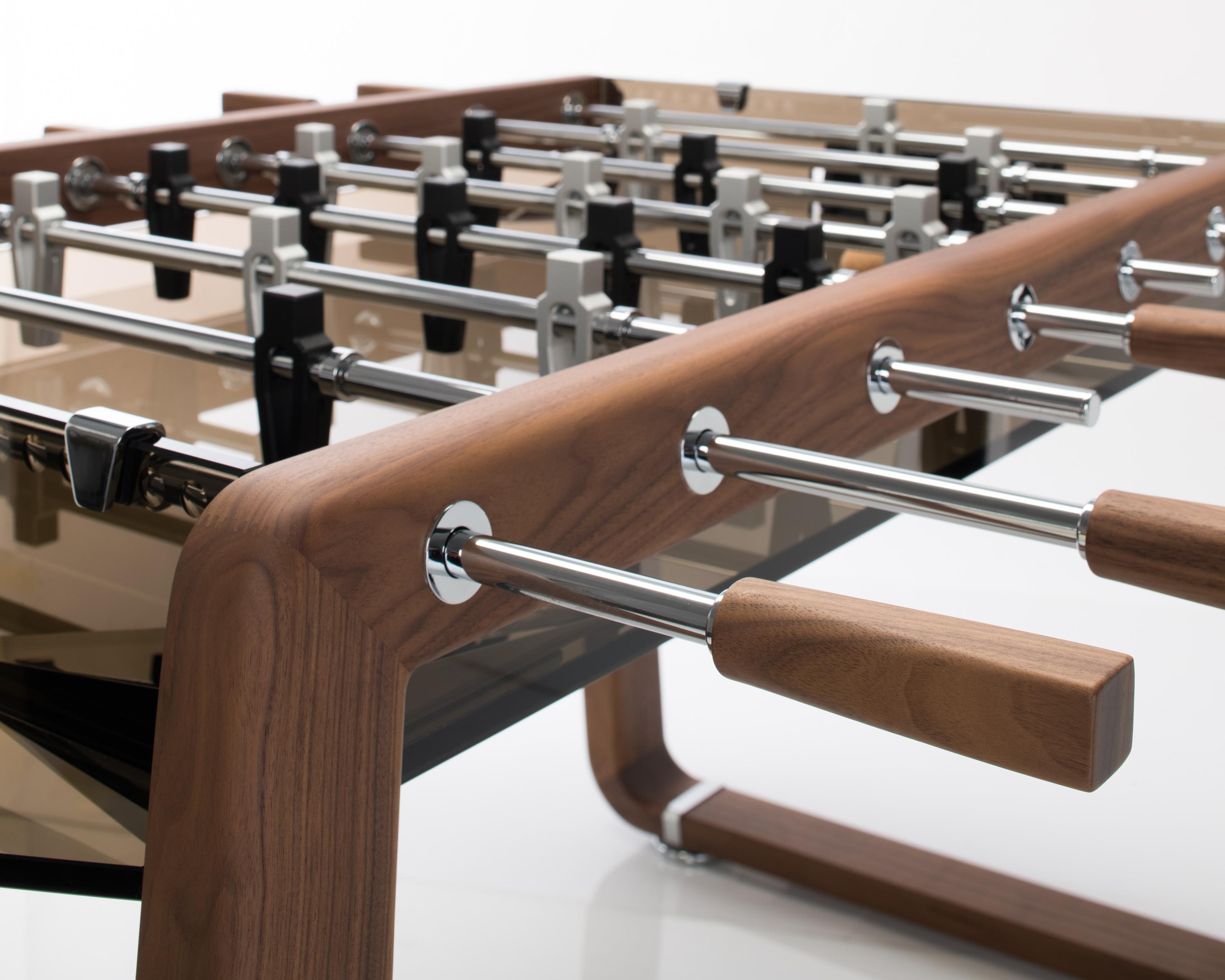 Modern Contemporary Foosball Table with Walnut Wood and Bronze Glass by Impatia For Sale