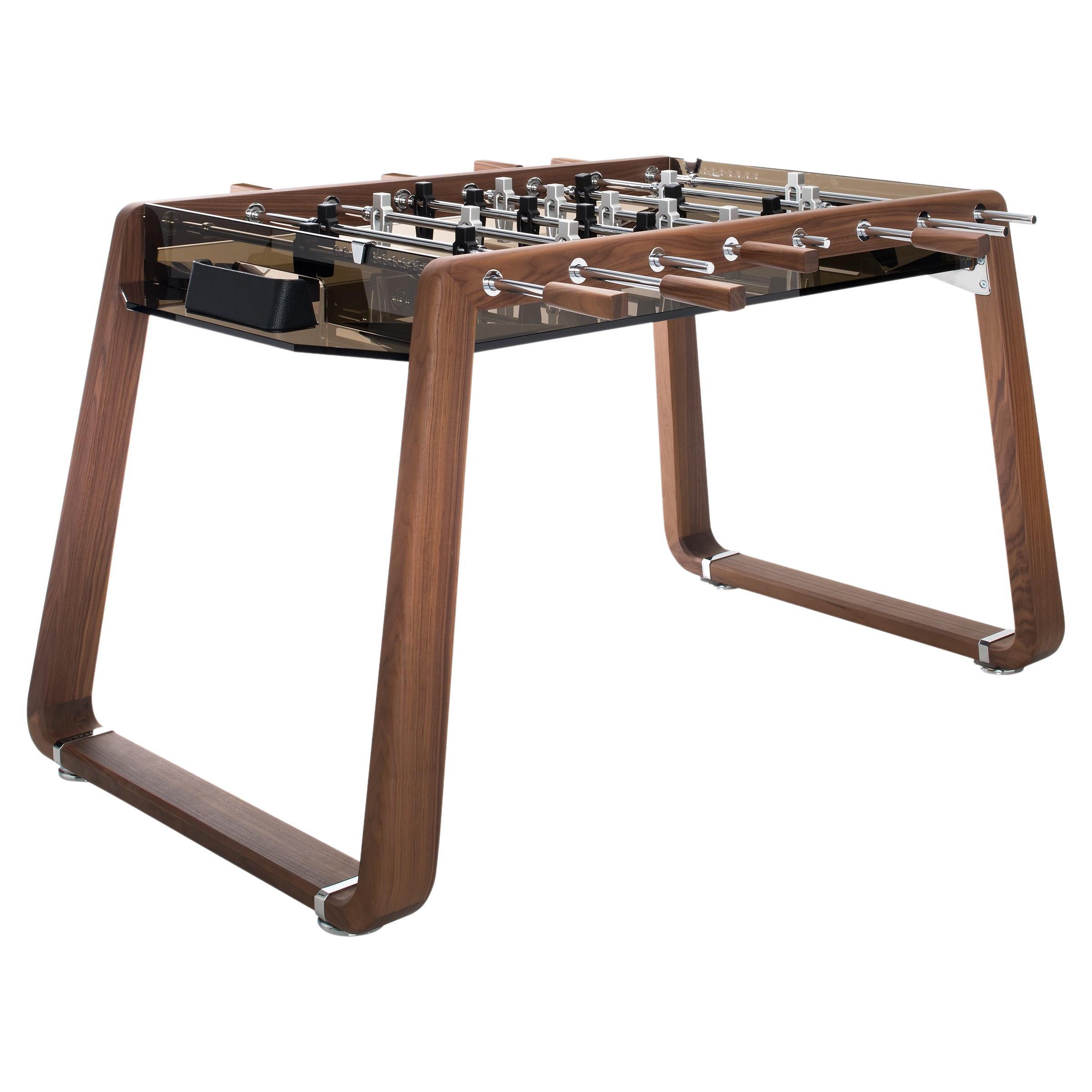 Contemporary Foosball Table with Walnut Wood and Bronze Glass by Impatia