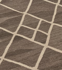 Contemporary Brown Wool Moroccan-Inspired Kilim Rug