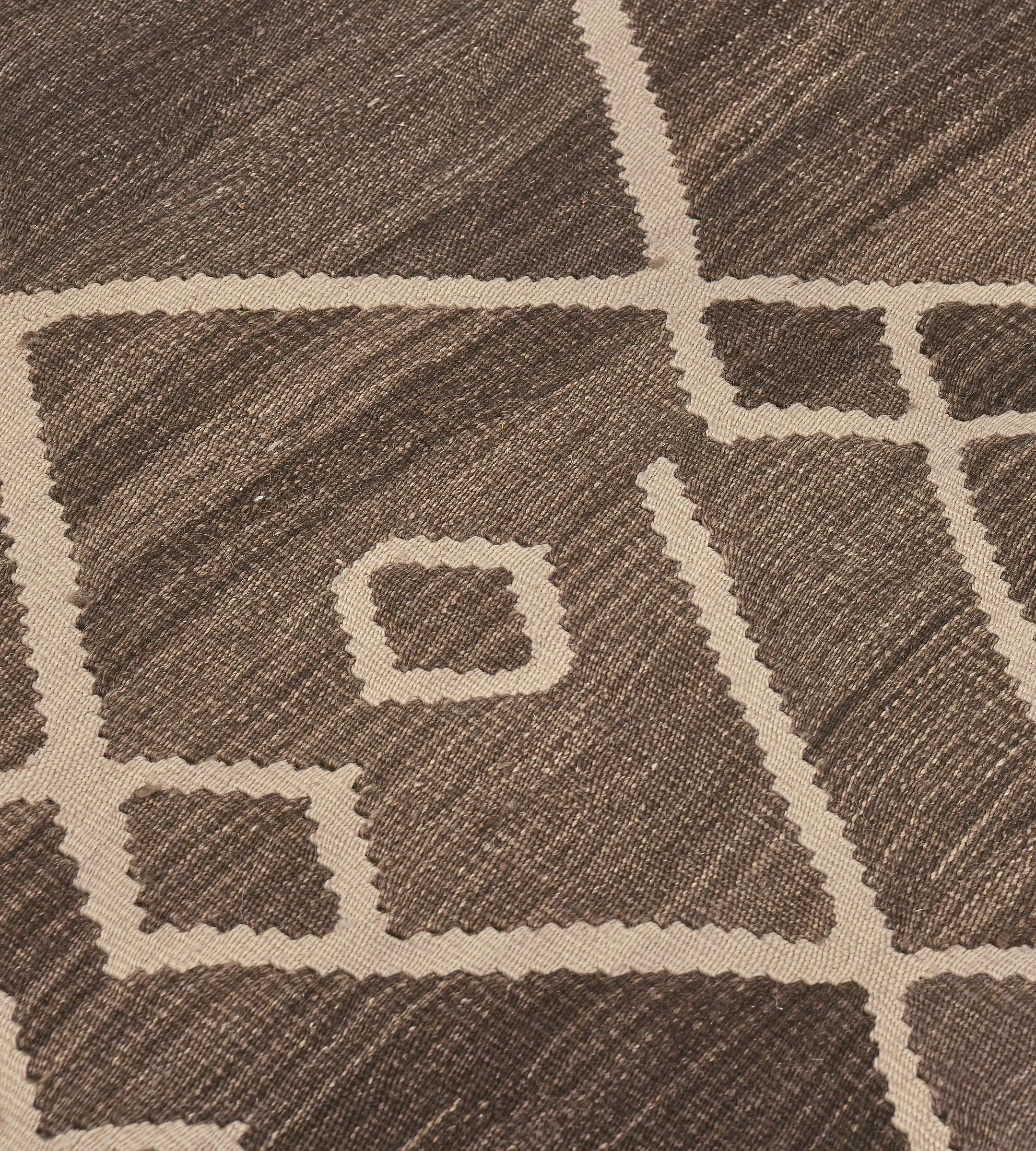 Hand-Knotted Contemporary Brown Wool Moroccan-Inspired Kilim Rug For Sale
