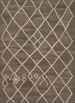 Contemporary Brown Wool Moroccan-Inspired Kilim Rug