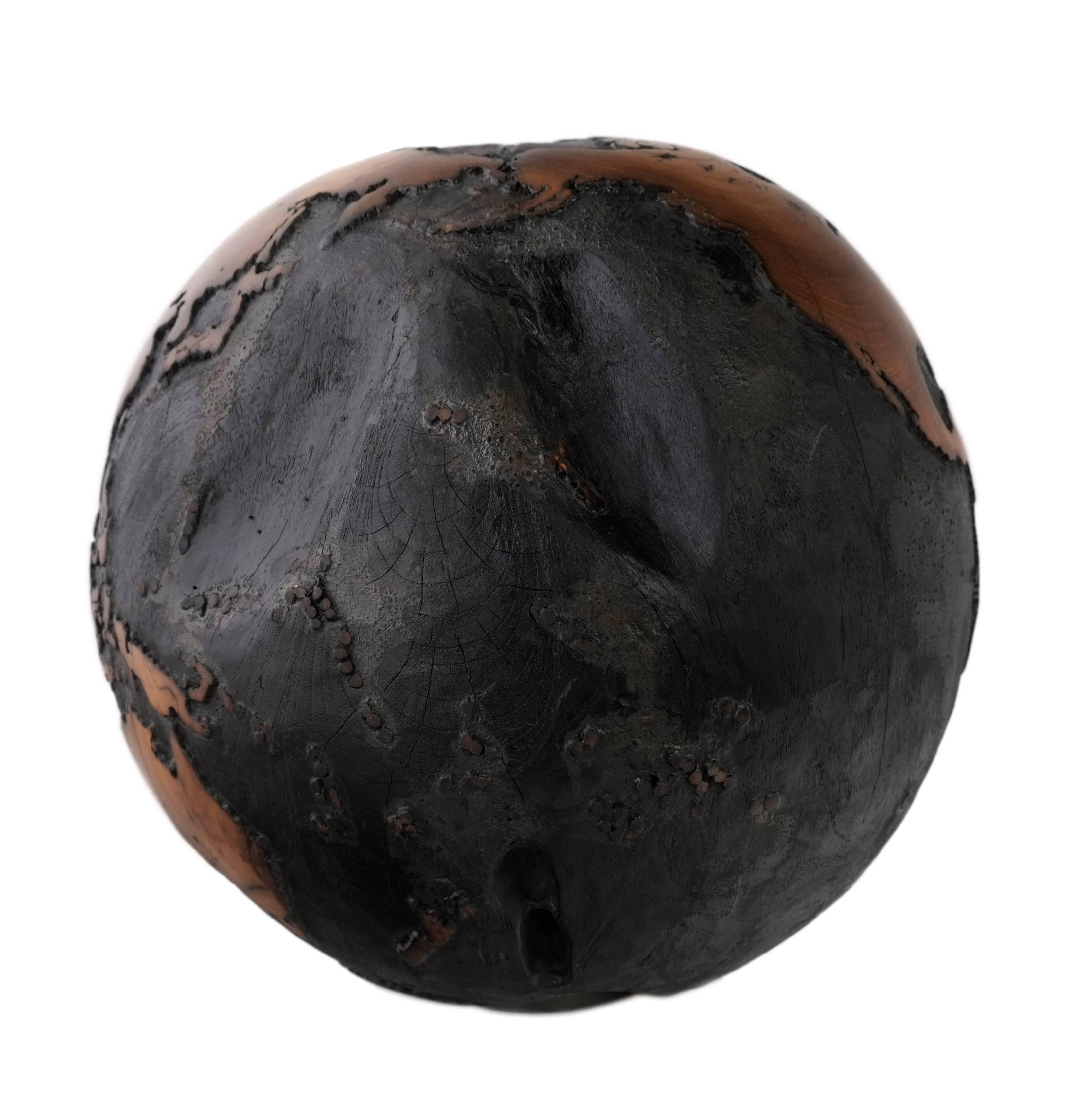 Balinese Contemporary Brulee, HB Globe Teak Root with Burnt Finishing 30cm, Saturday Sale