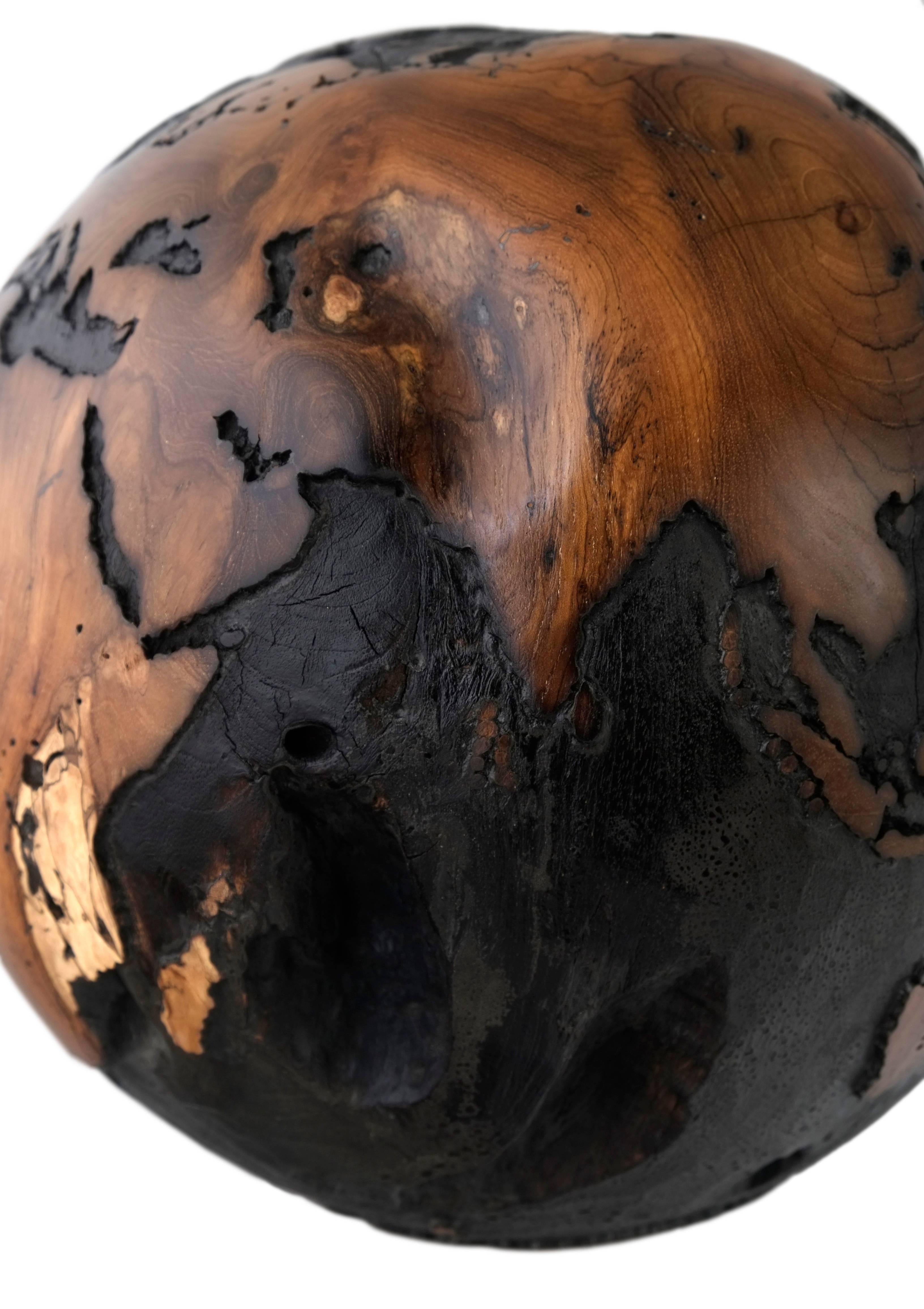 Contemporary Brulee, HB Globe Teak Root with Burnt Finishing 30cm, Saturday Sale In Excellent Condition In Saint-Ouen, FR