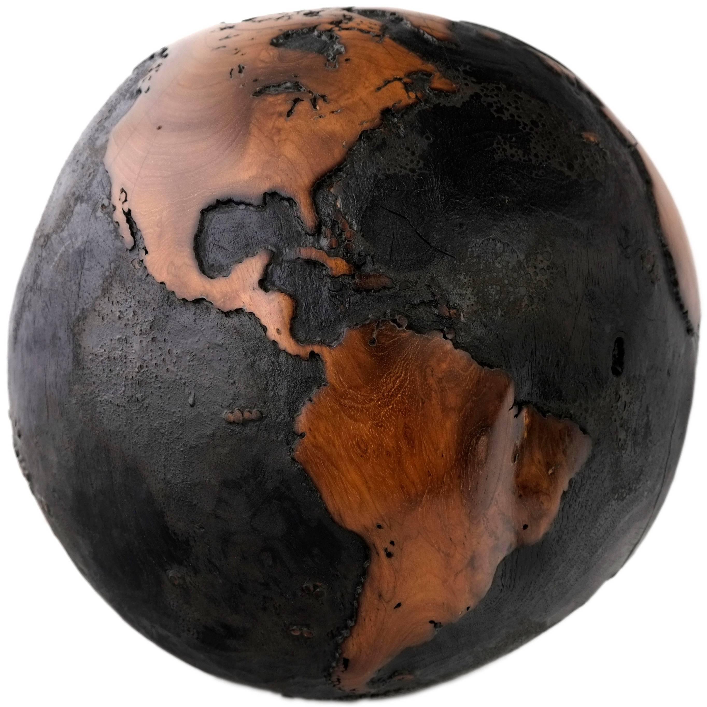 Contemporary Brulee, HB Globe Teak Root with Burnt Finishing 30cm, Saturday Sale
