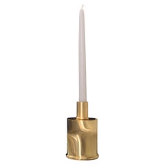 Contemporary Brushed Brass Candlestick Inspired by Moiré Silk, Italy
