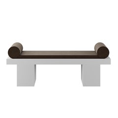 Modern Brutalist Style Bench Grey Matte Lacquer Upholstery in Suede Brown