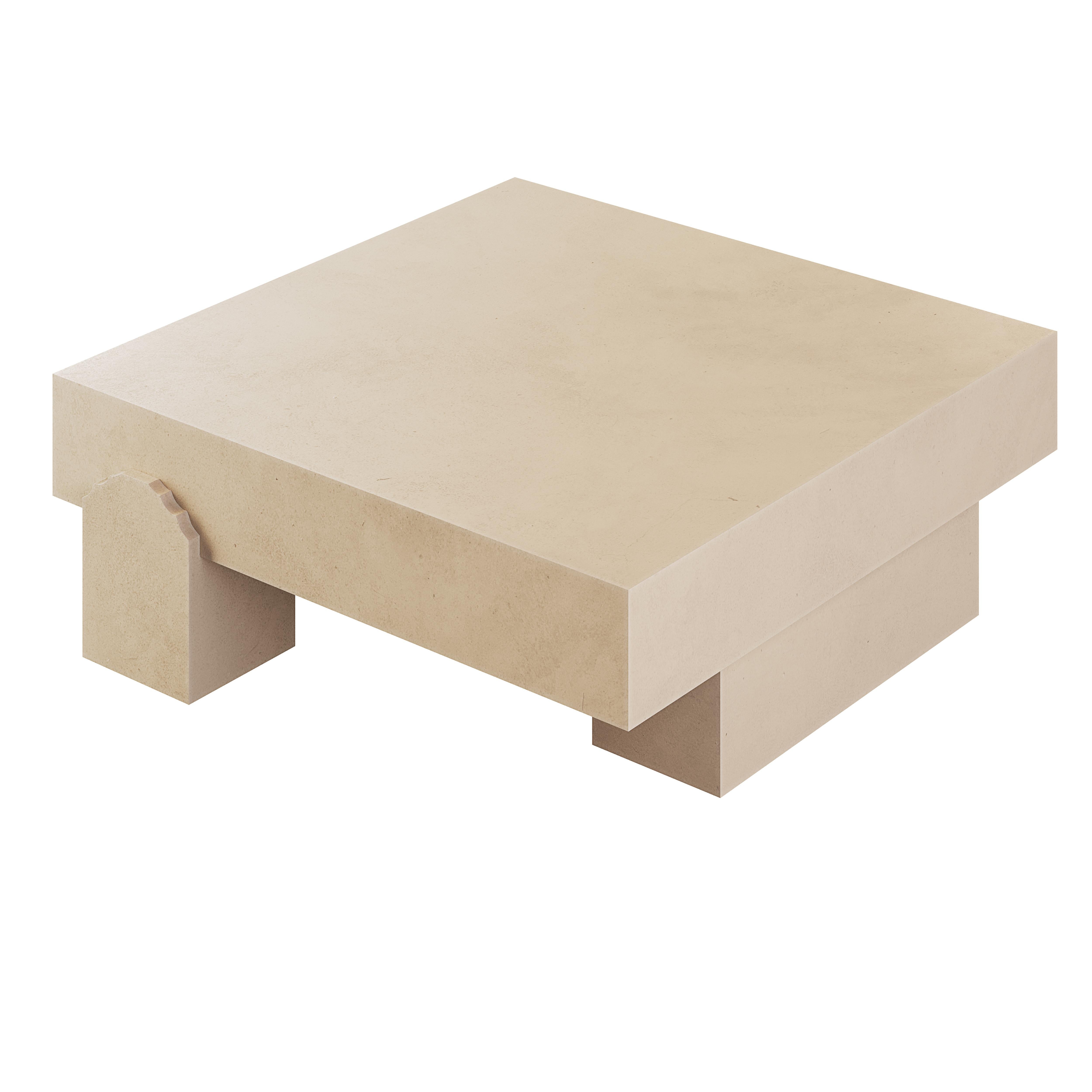 Dyed Modern Brutalist Coffee Table in Micro-Cement Sand Color For Sale
