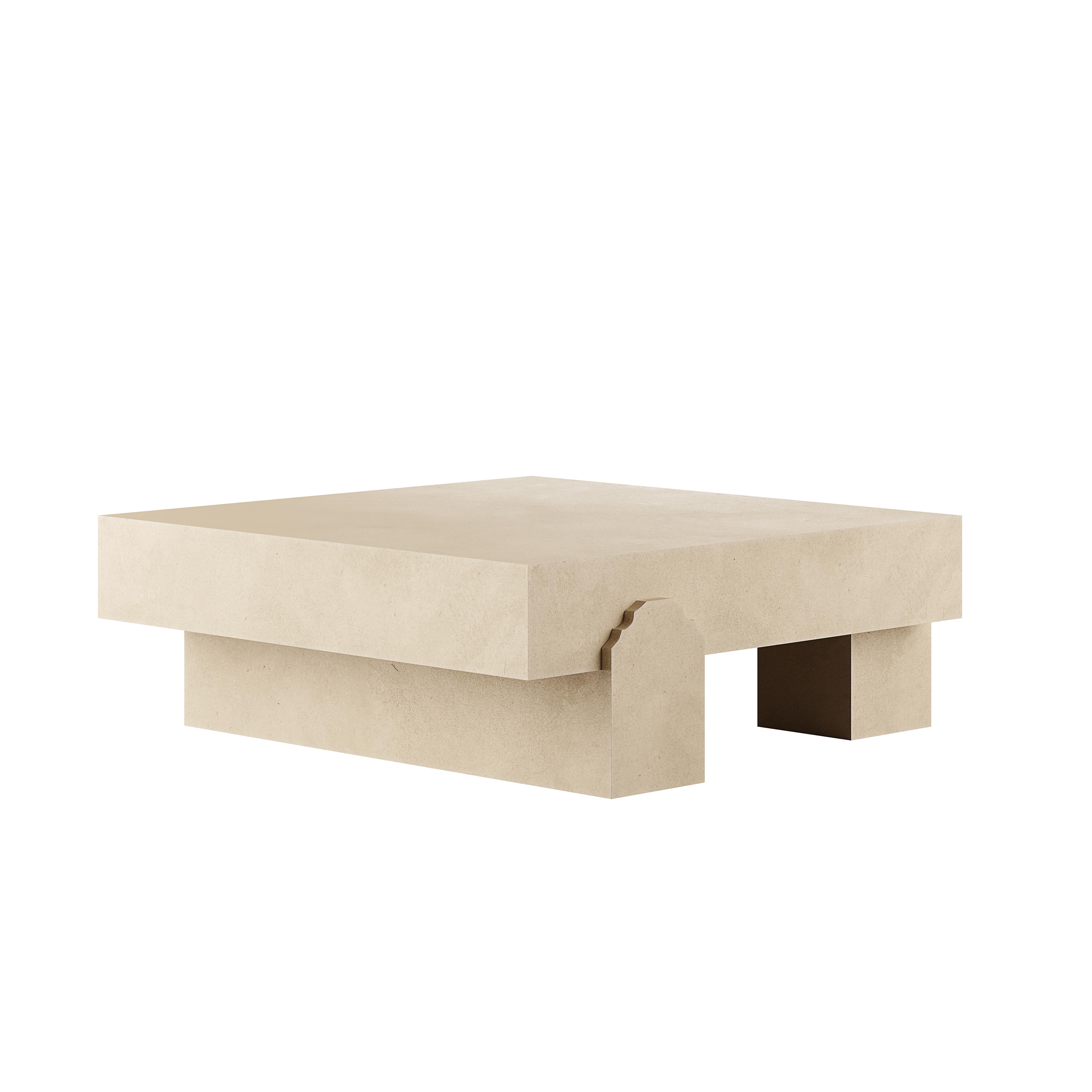 Contemporary Modern Brutalist Coffee Table in Micro-Cement Sand Color For Sale