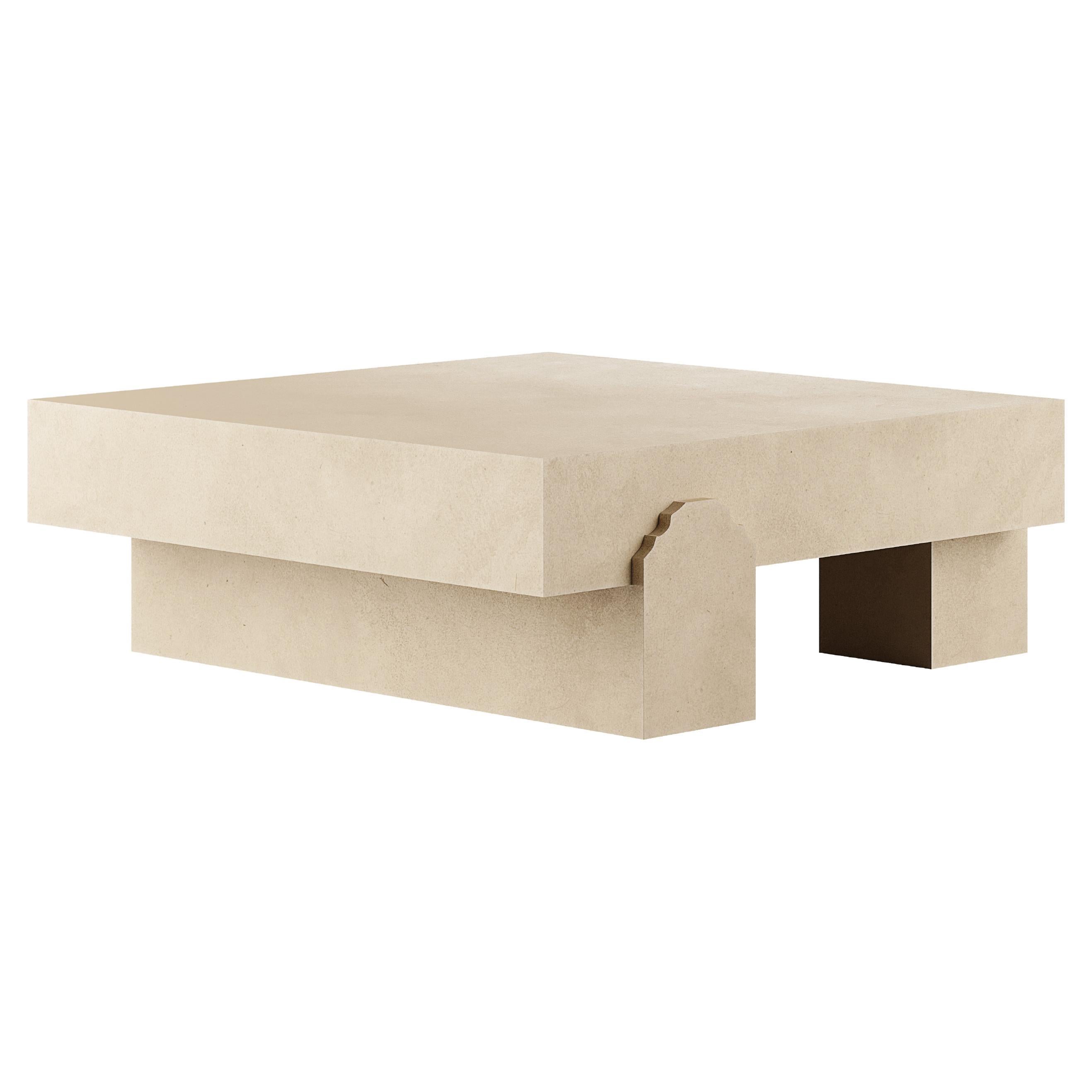 Modern Brutalist Coffee Table in Micro-Cement Sand Color For Sale