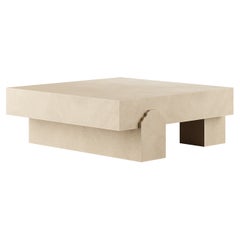 Table basse brutaliste moderne en couleur sable micro-cément