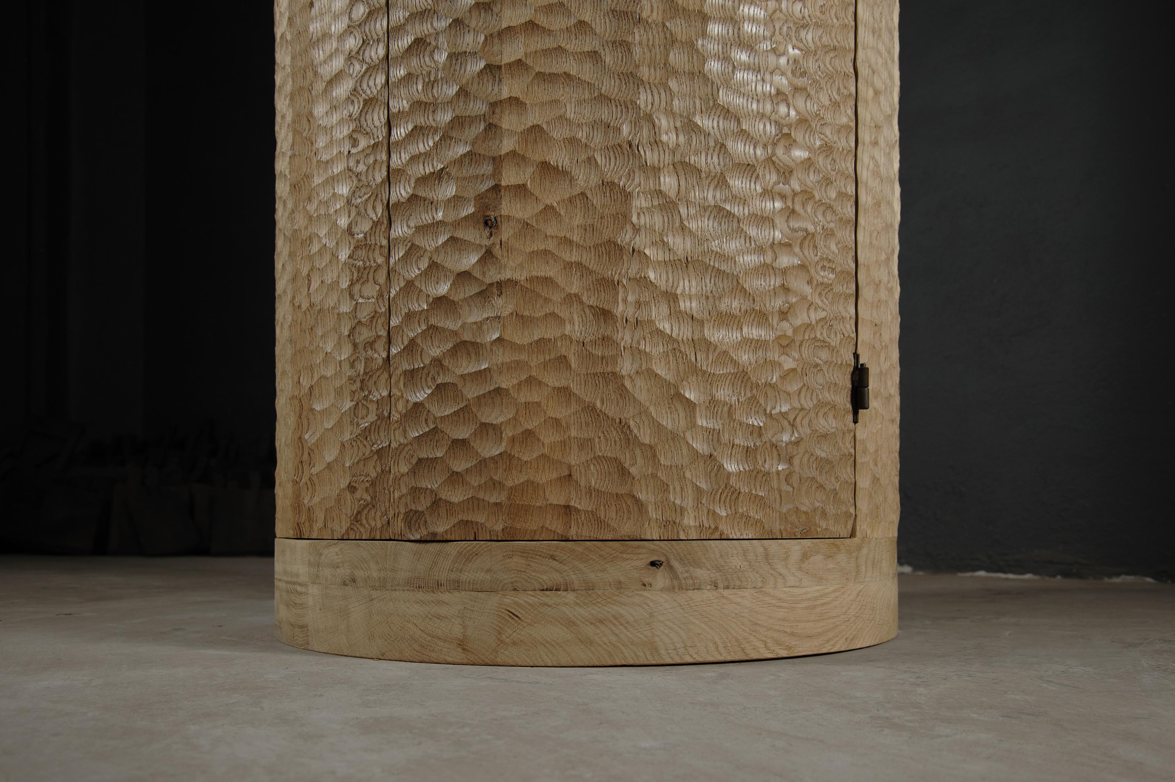 Contemporary Brutalist 'Column', Cupboard in Solid Oak, Light For Sale 1