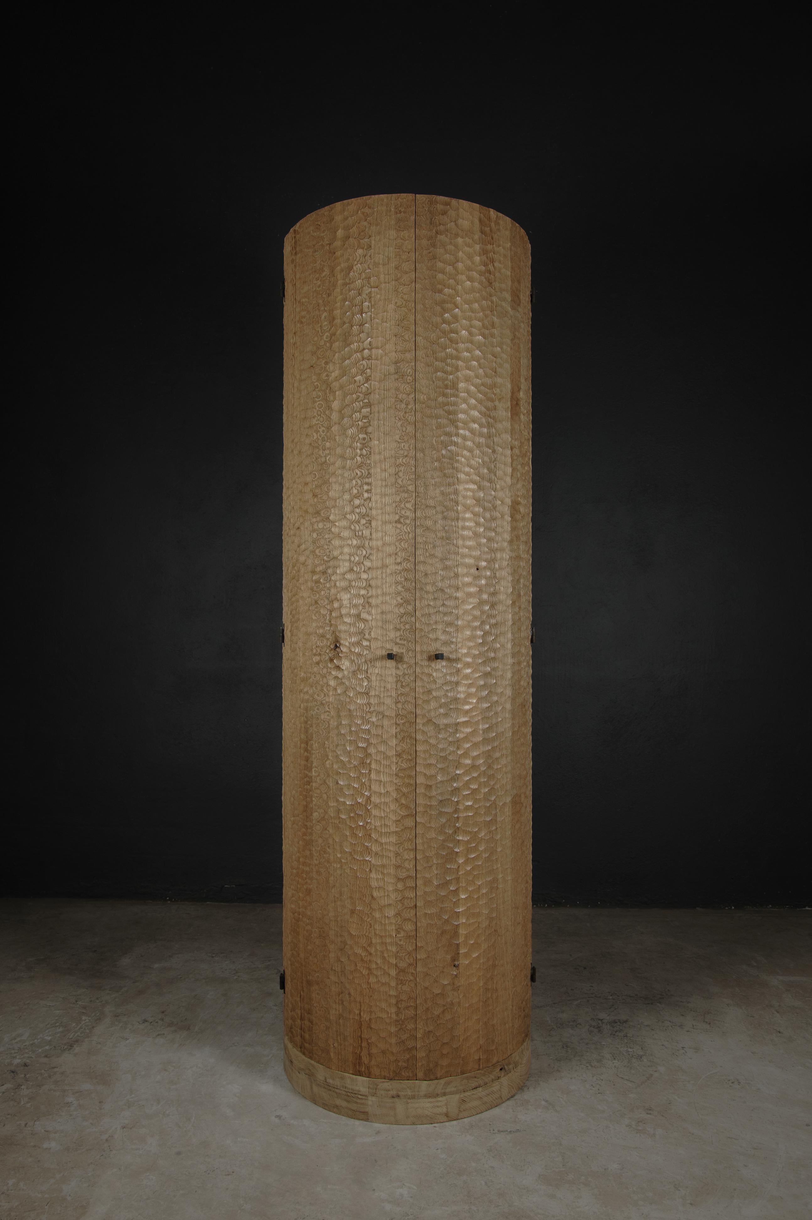 Contemporary Brutalist 'Column', Cupboard in Solid Oak, Light For Sale 2