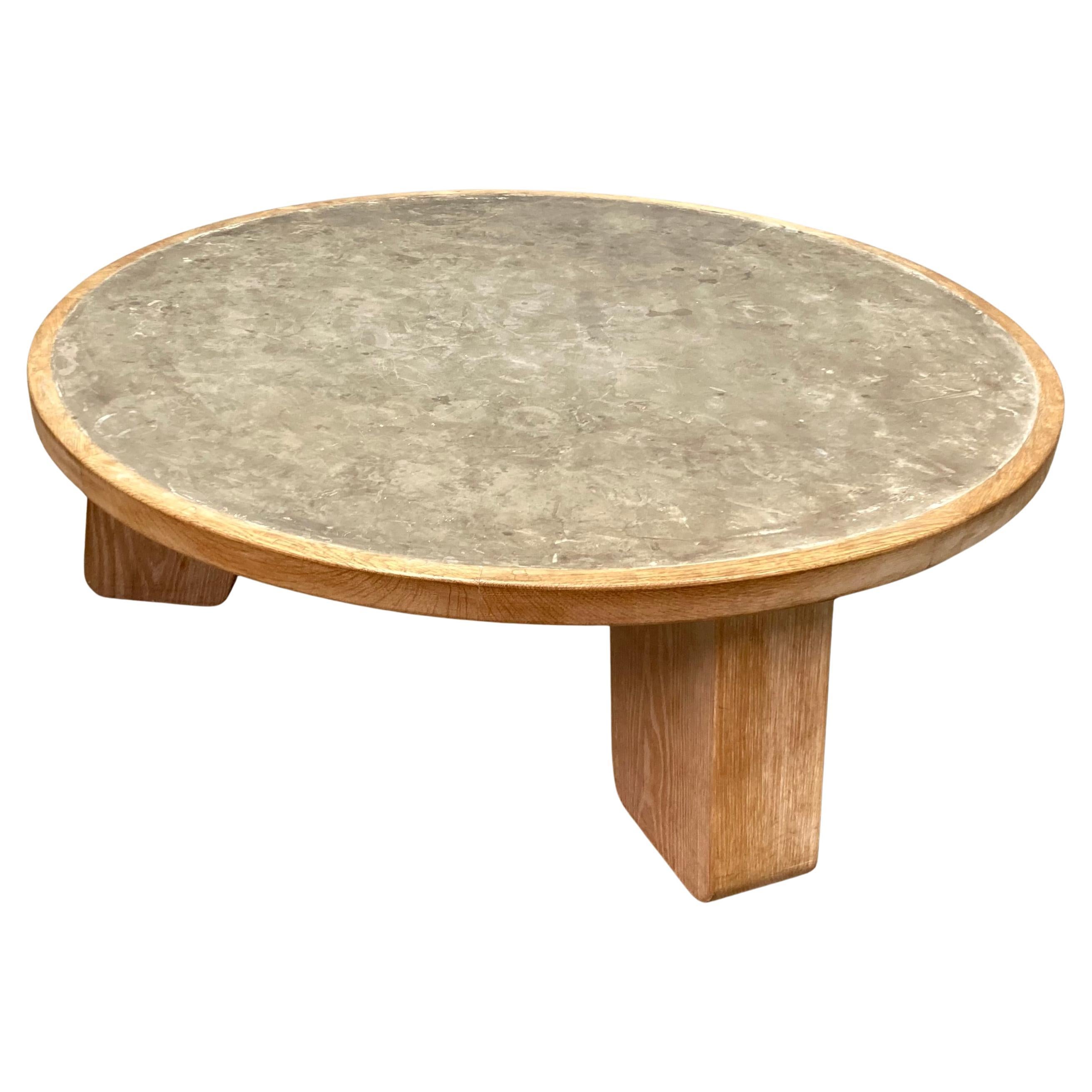Contemporary Brutalist Concrete and Oak Coffee Table For Sale