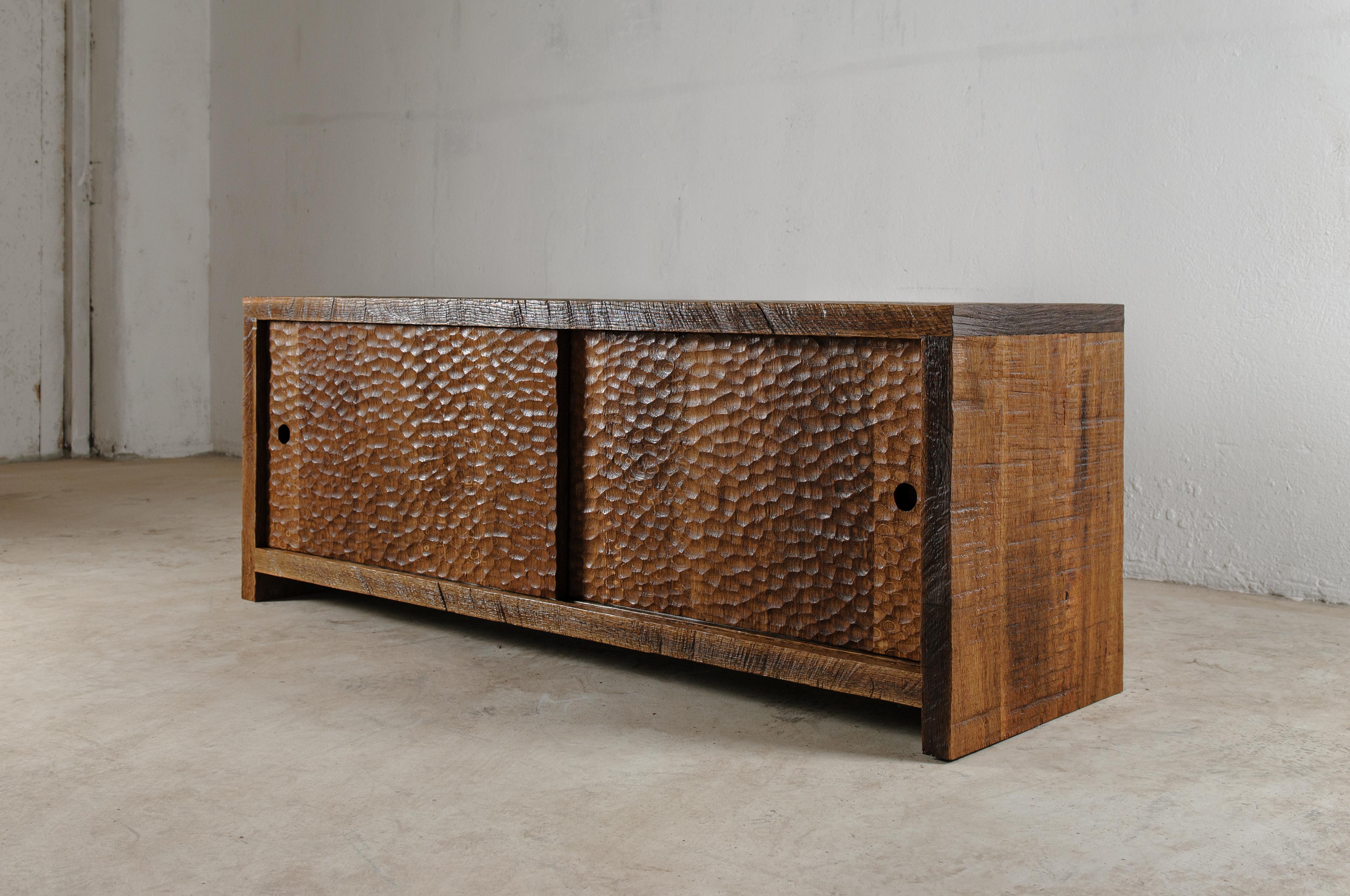 Contemporary Brutalist Credenza in Solid Oak, 'Custom Size' For Sale 1