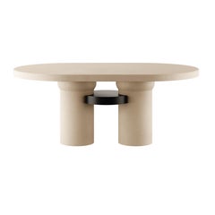 Modern Brutalist Oval Dining Table Microcement Sand & Black Matte Lacquer Detail