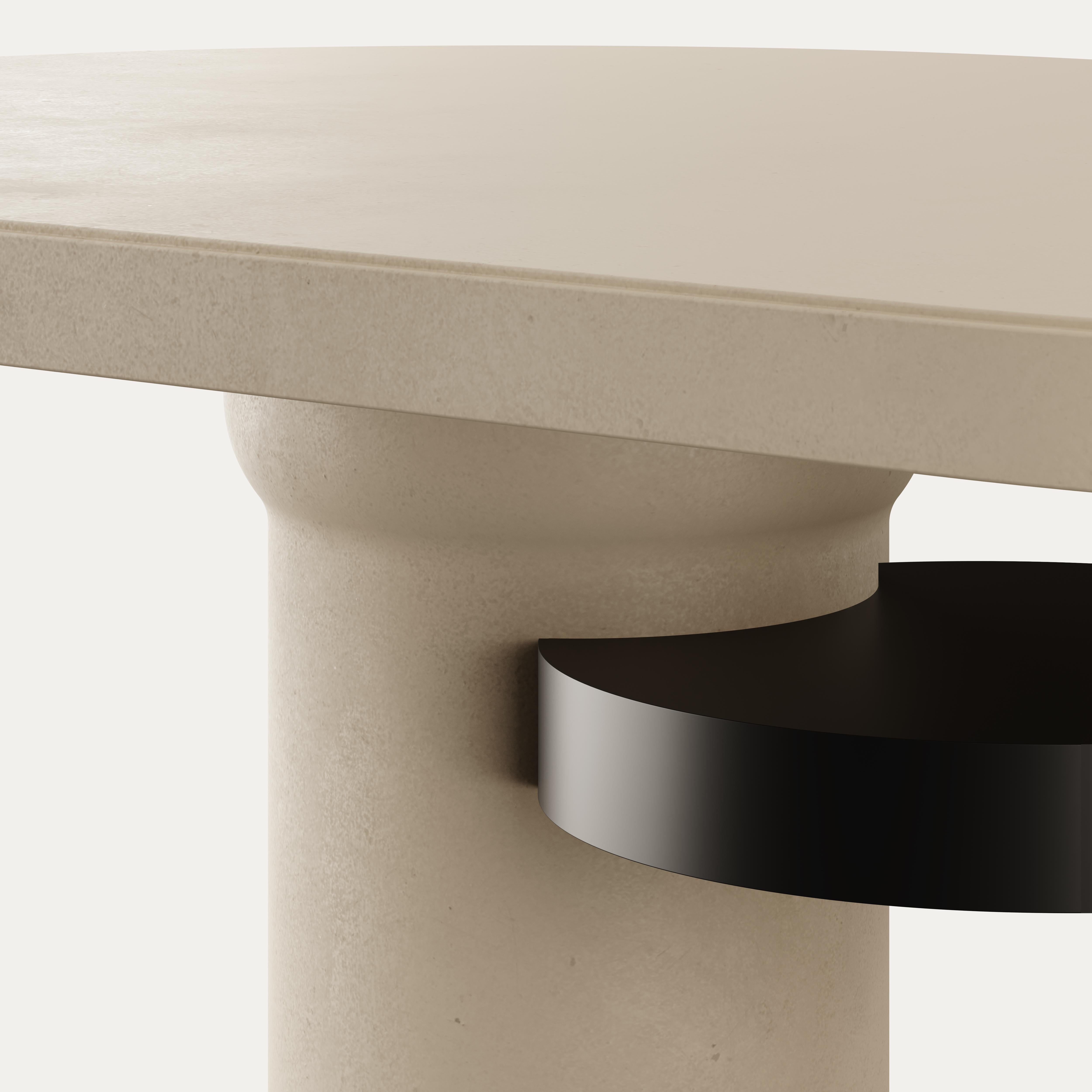Européen Table de salle à manger ovale brutaliste moderne Microcement Sand & Black Matte Laque Detail en vente