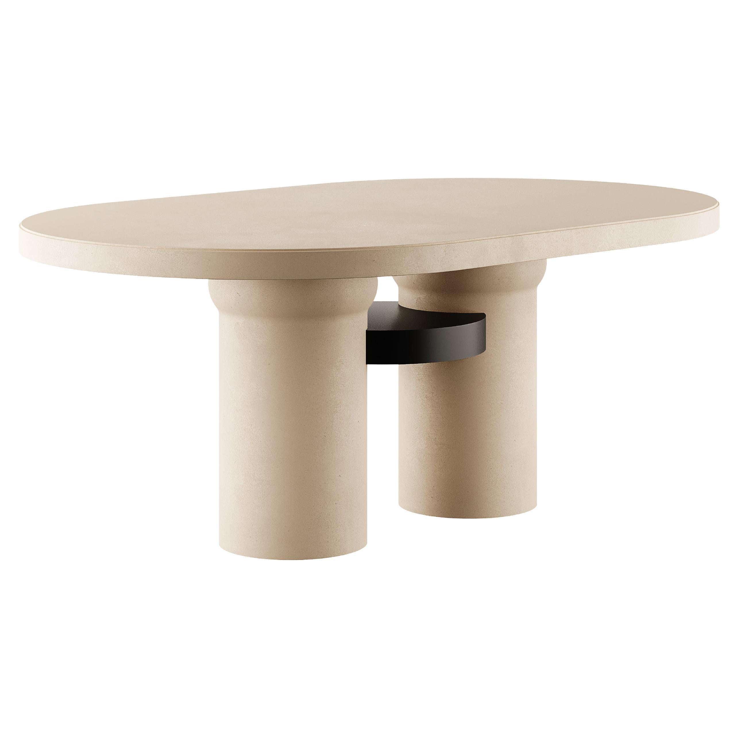 Modern Brutalist Oval Dining Table Microcement Sand & Black Matte Lacquer Detail For Sale