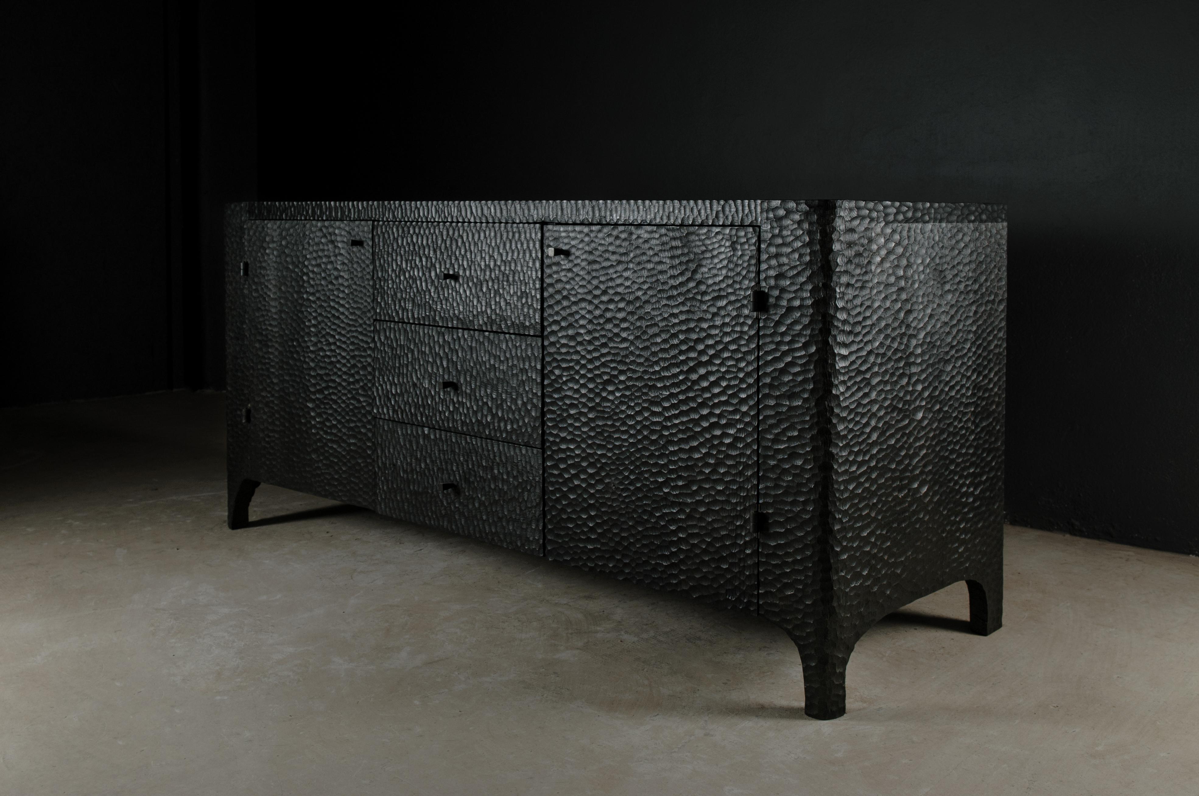 Russian Contemporary Brutalist Dresser in Black Oak 'Custom Size' For Sale
