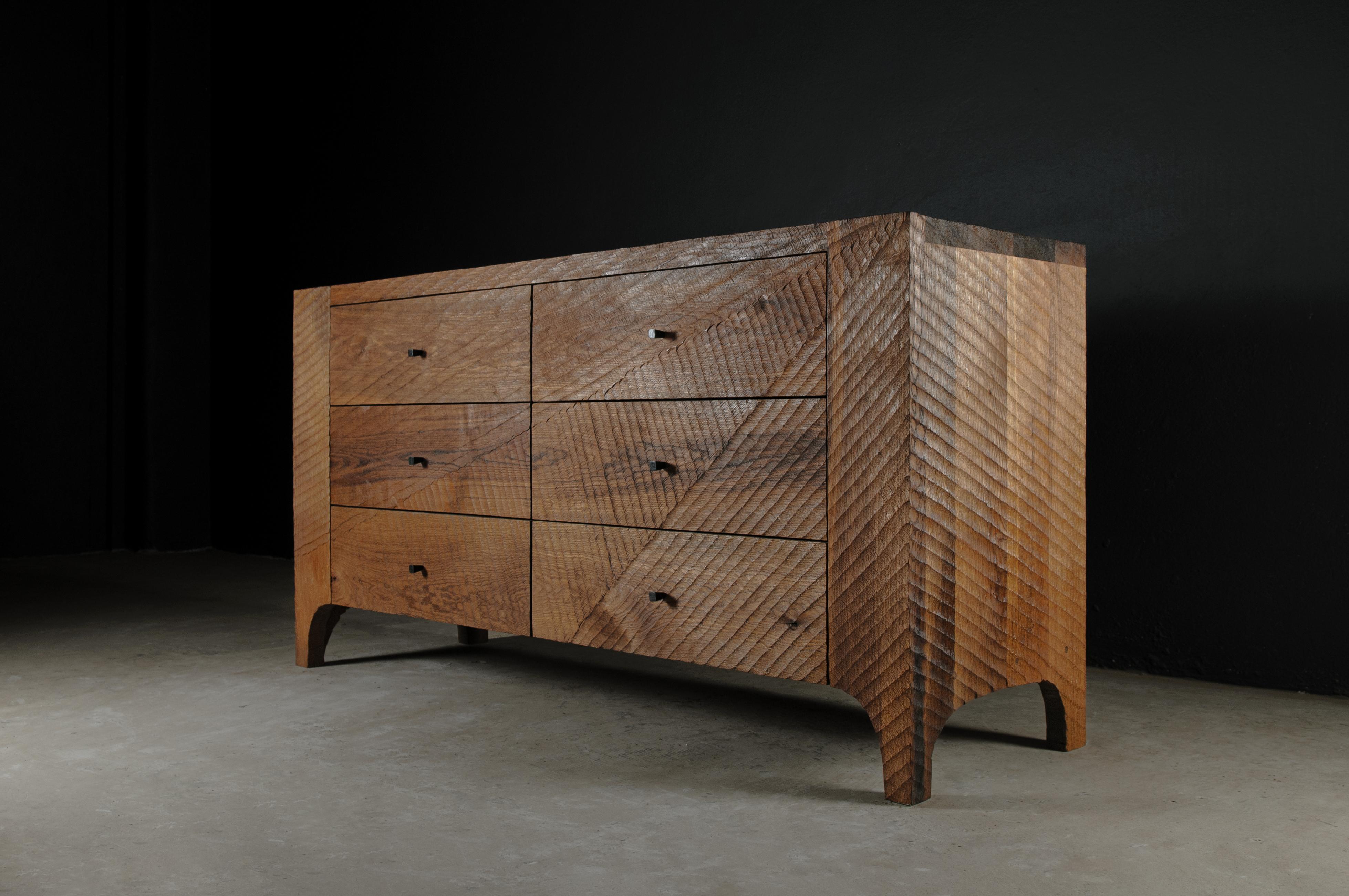 Contemporary Brutalist dresser in solid oak 'Custom Size'

Dimensions: Depth 51 cm x Width 167 cm x Height 84 cm

Dresser / cabinet
Sculpted wood (solid oak)
Finish: wavy, medium

Warm furniture’s made by designers from 