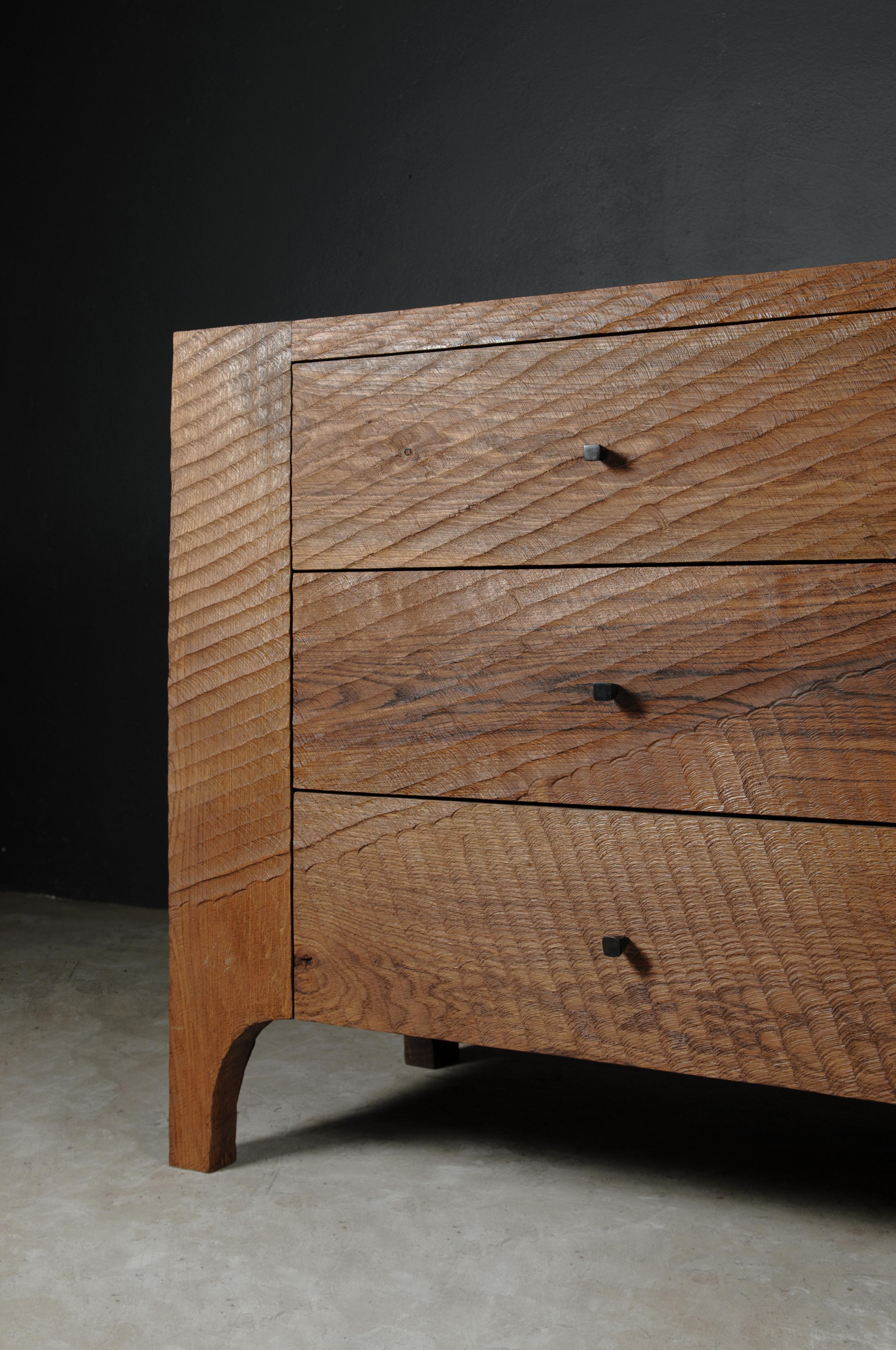 Contemporary Brutalist Dresser in Solid Oak 'Custom Size' For Sale 3