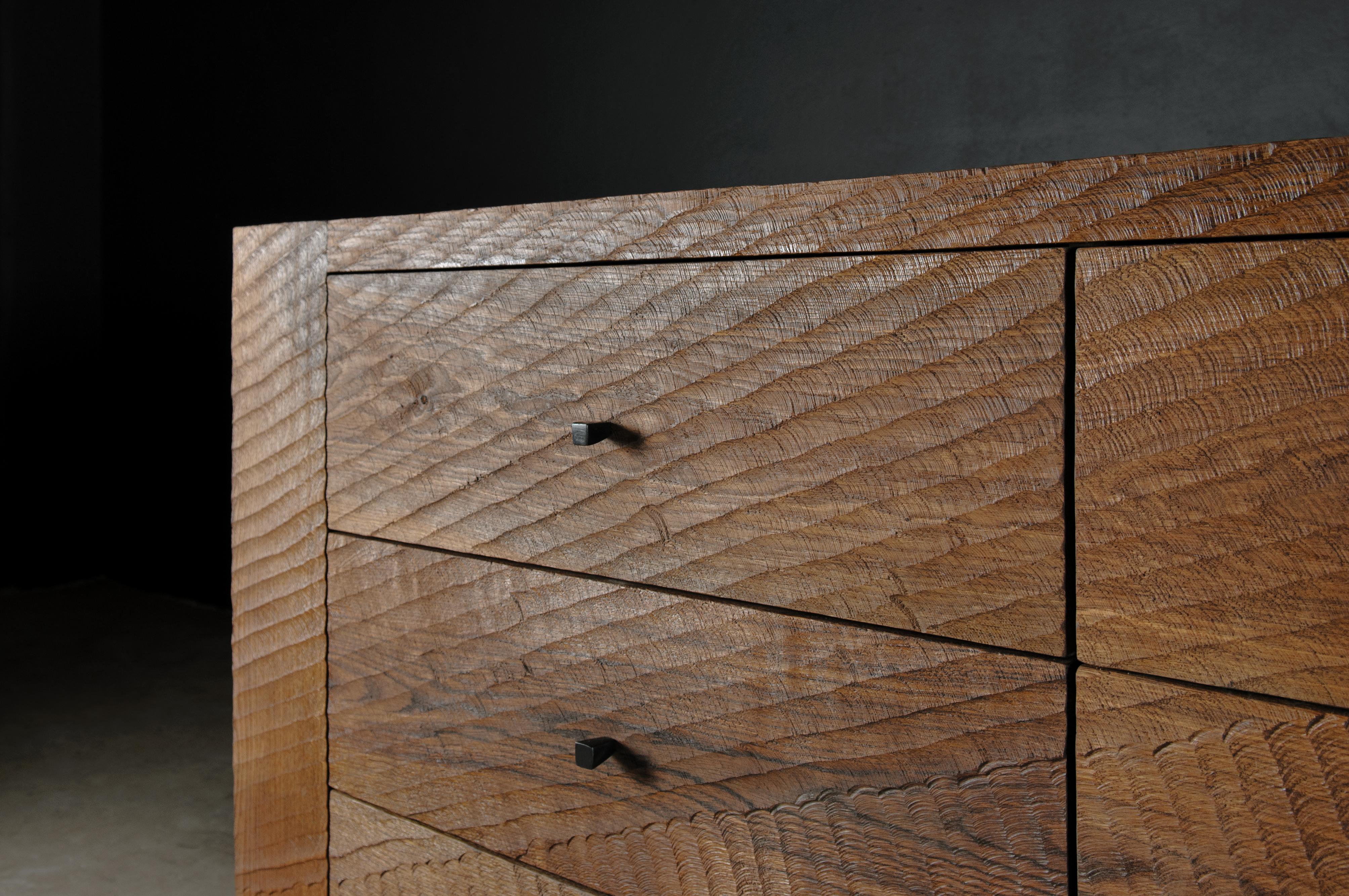 Contemporary Brutalist Dresser in Solid Oak 'Custom Size' For Sale 4