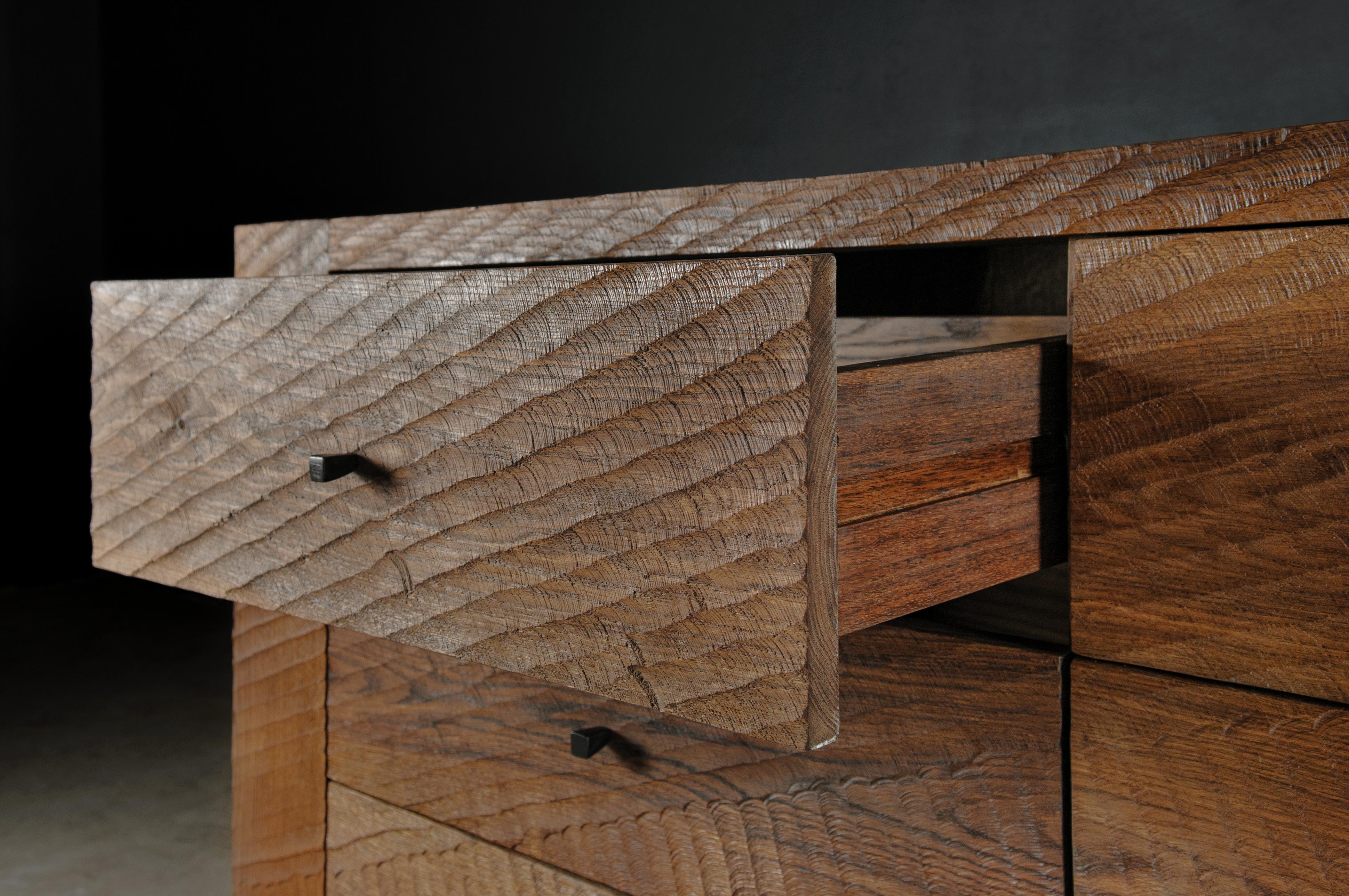 Contemporary Brutalist Dresser in Solid Oak 'Custom Size' For Sale 5