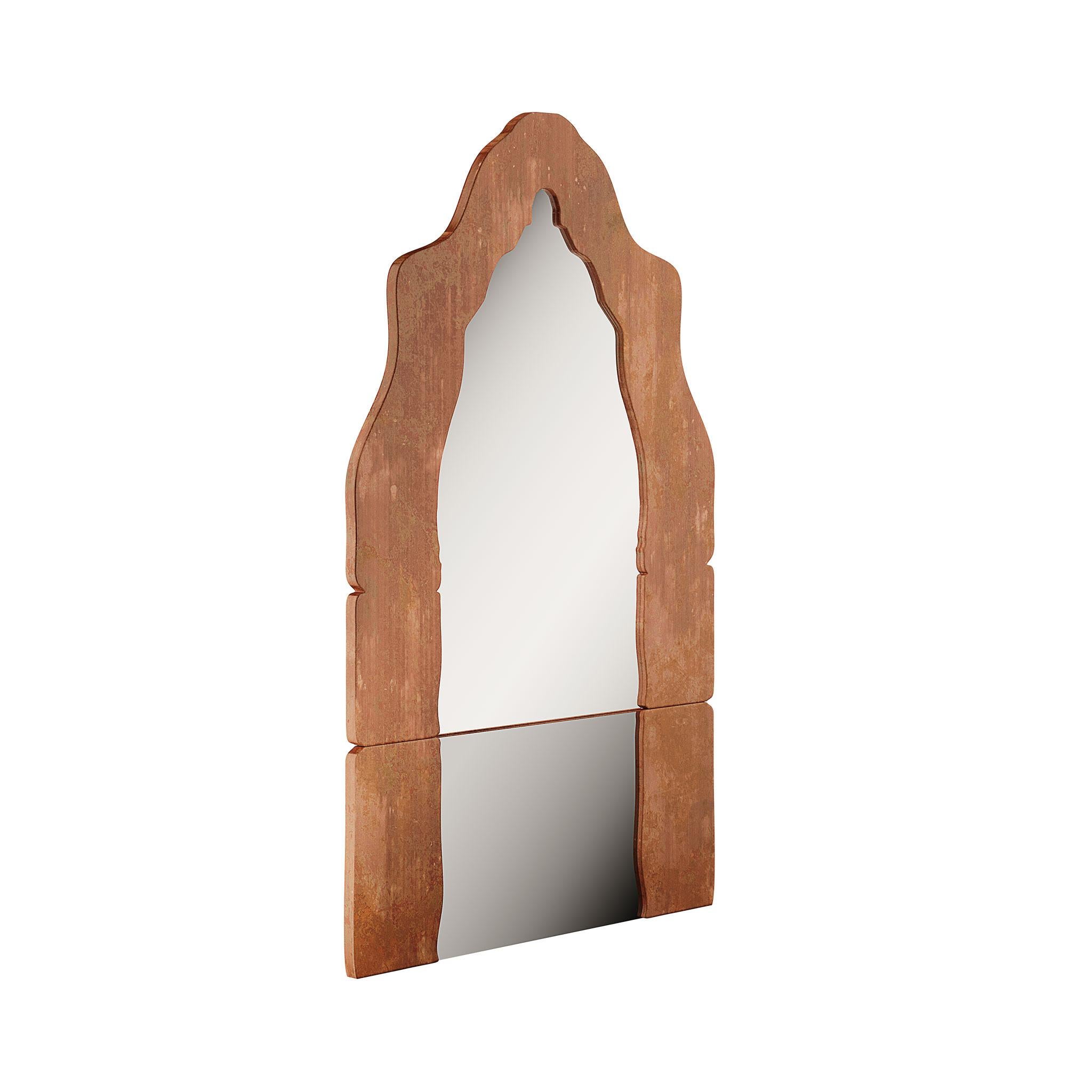 Introduce a unique and commanding piece into your decor with our Contemporary Brutalist Mirror in Corten Steel, meticulously hand-carved. This mirror is not just a functional item but an artistic expression that combines brutalist style with