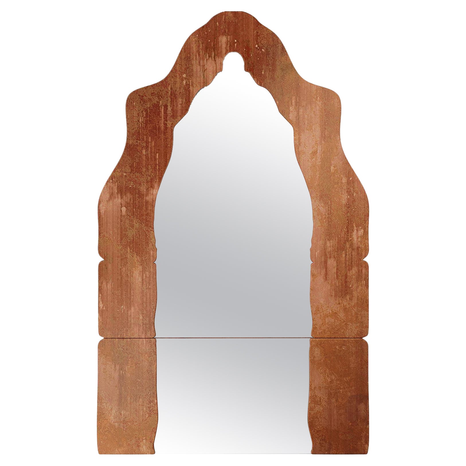 Miroir de sol contemporain personnalisé Laque à effet mat rouille, miroir en bronze  en vente