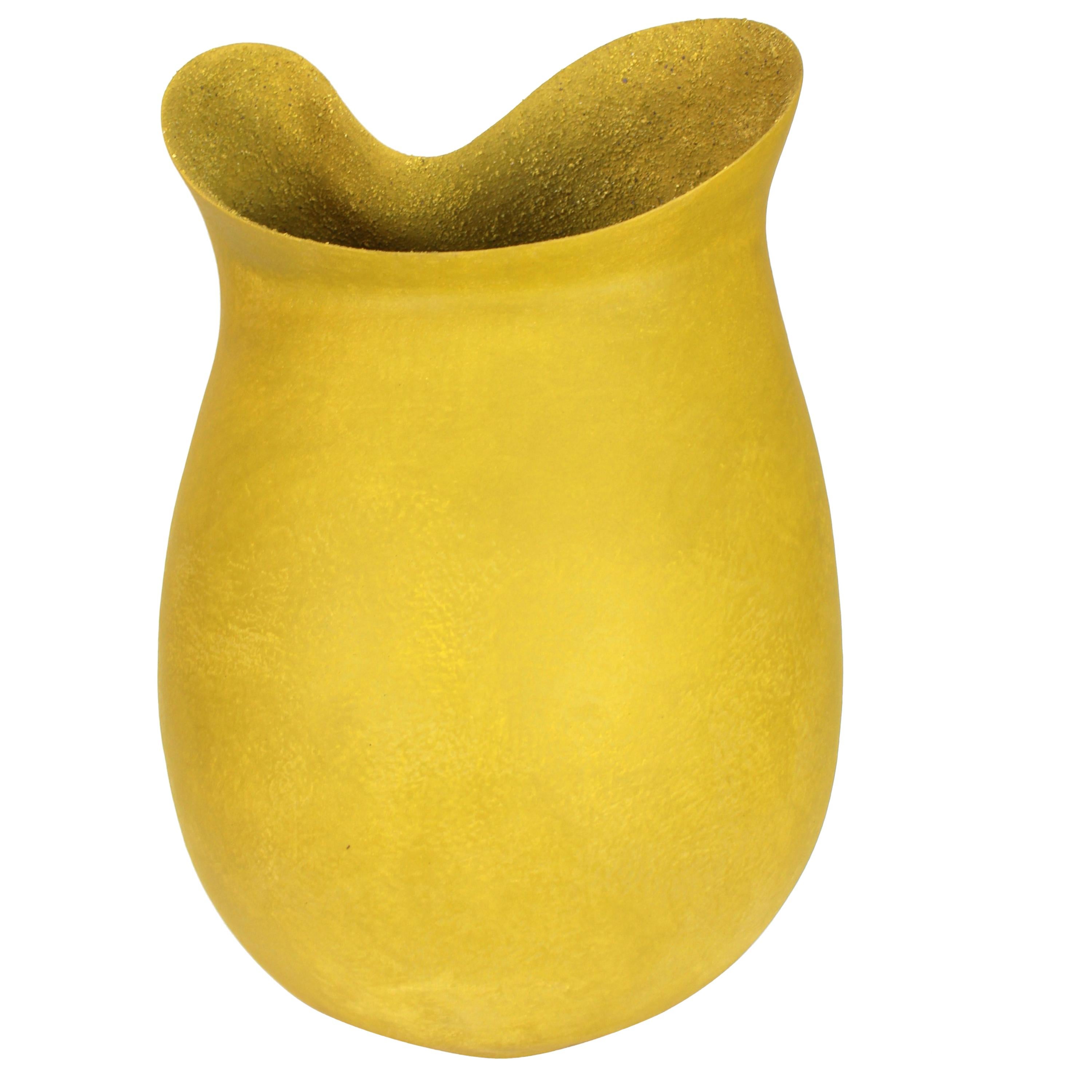 Contemporary Brutalist French Lemon-Yellow Ceramic Jar