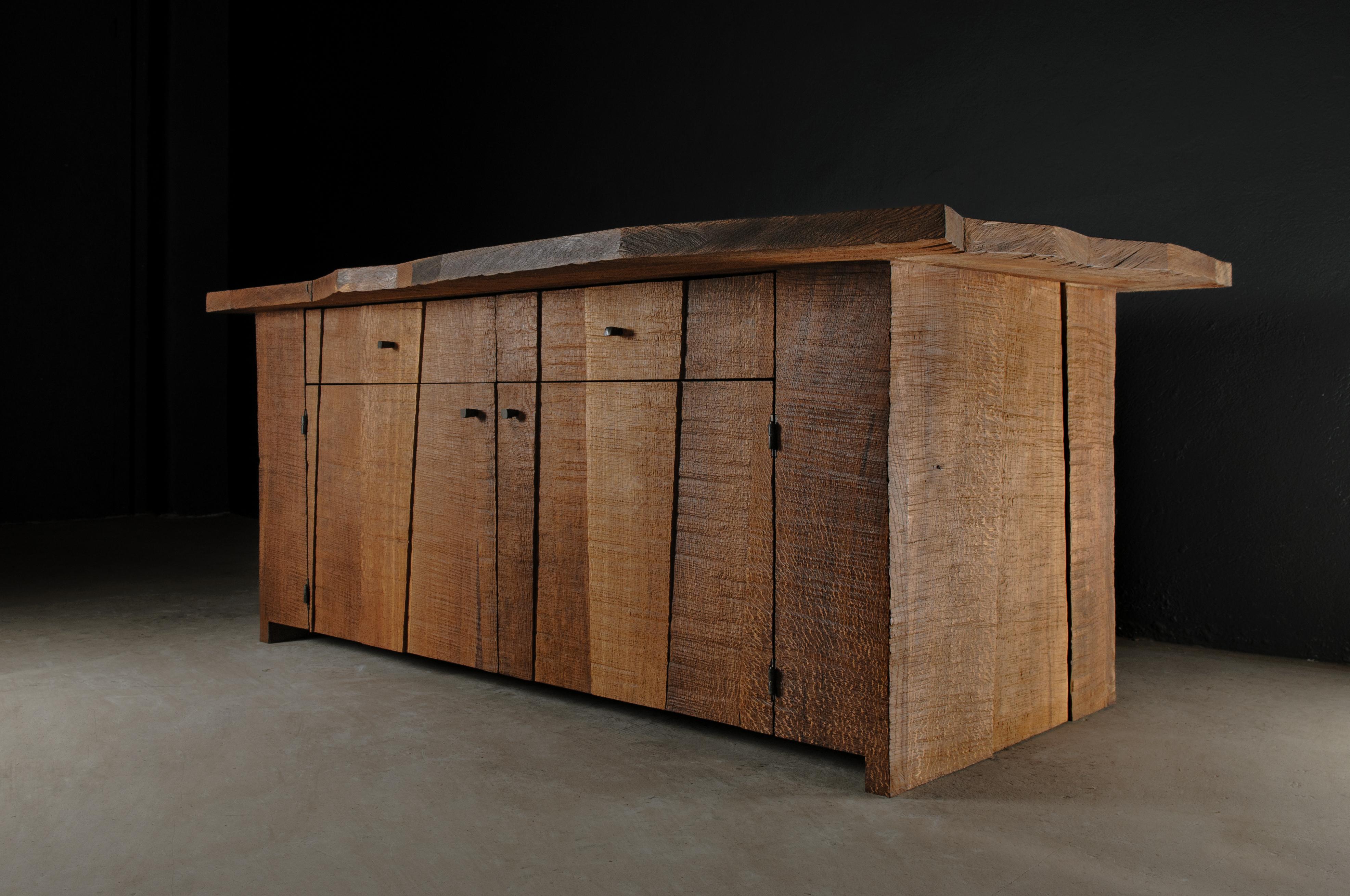 Contemporary Brutalist Geometric Commode in Solid Oak by Soha Concept In New Condition For Sale In Paris, FR