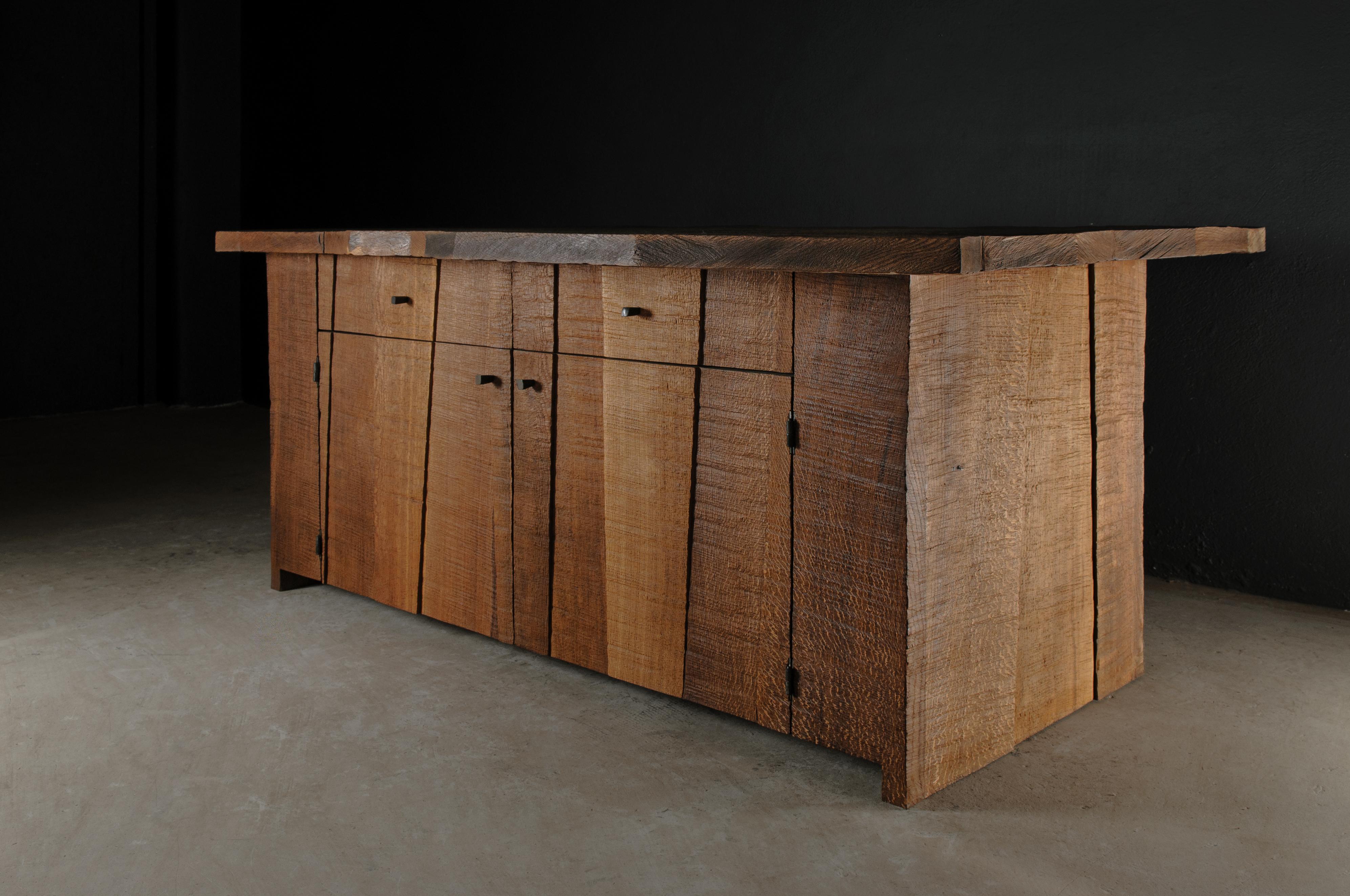 Contemporary Brutalist Geometric Commode in Solid Oak by Soha Concept For Sale 1