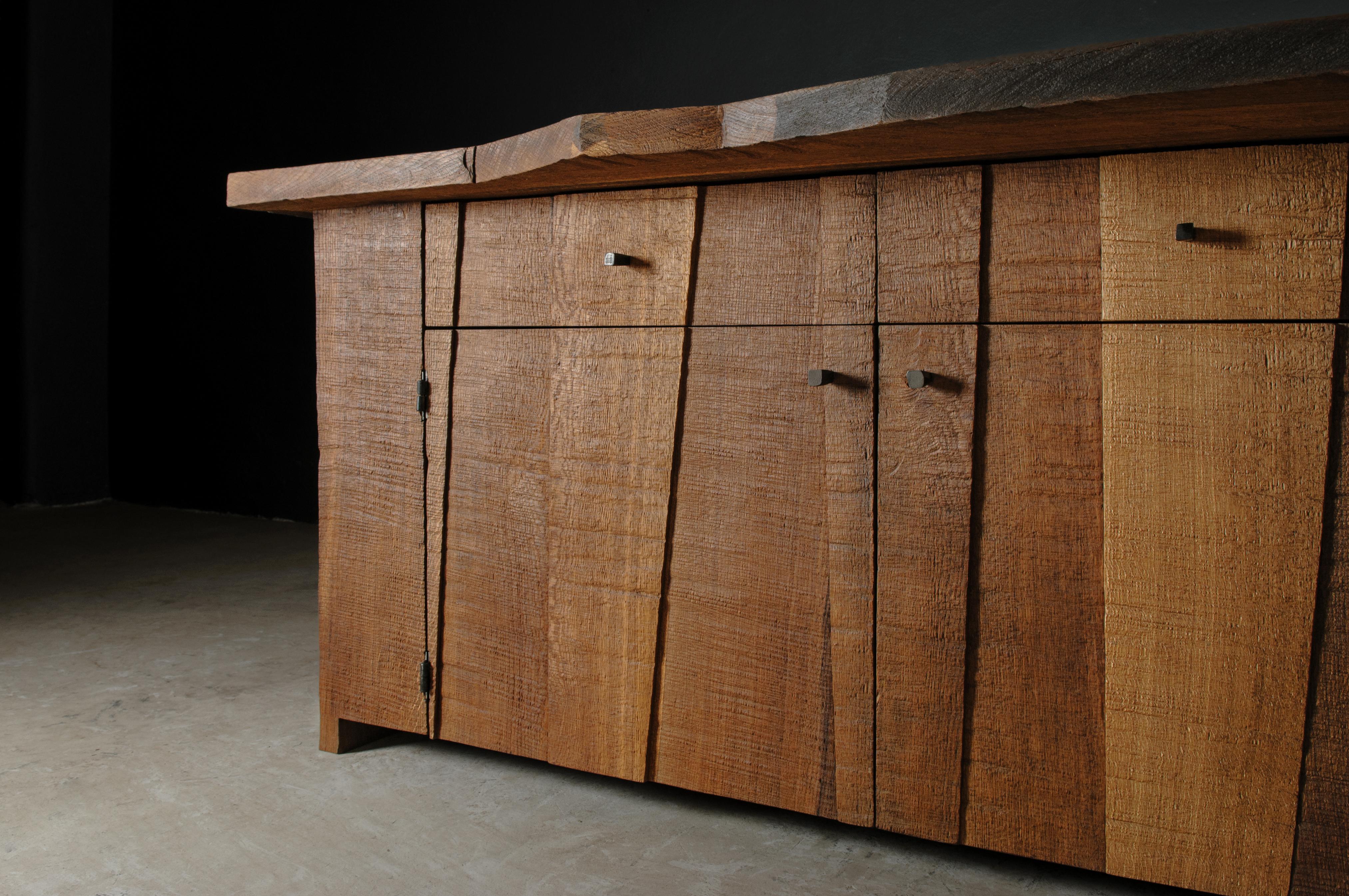 Contemporary Brutalist Geometric Commode in Solid Oak by Soha Concept For Sale 2